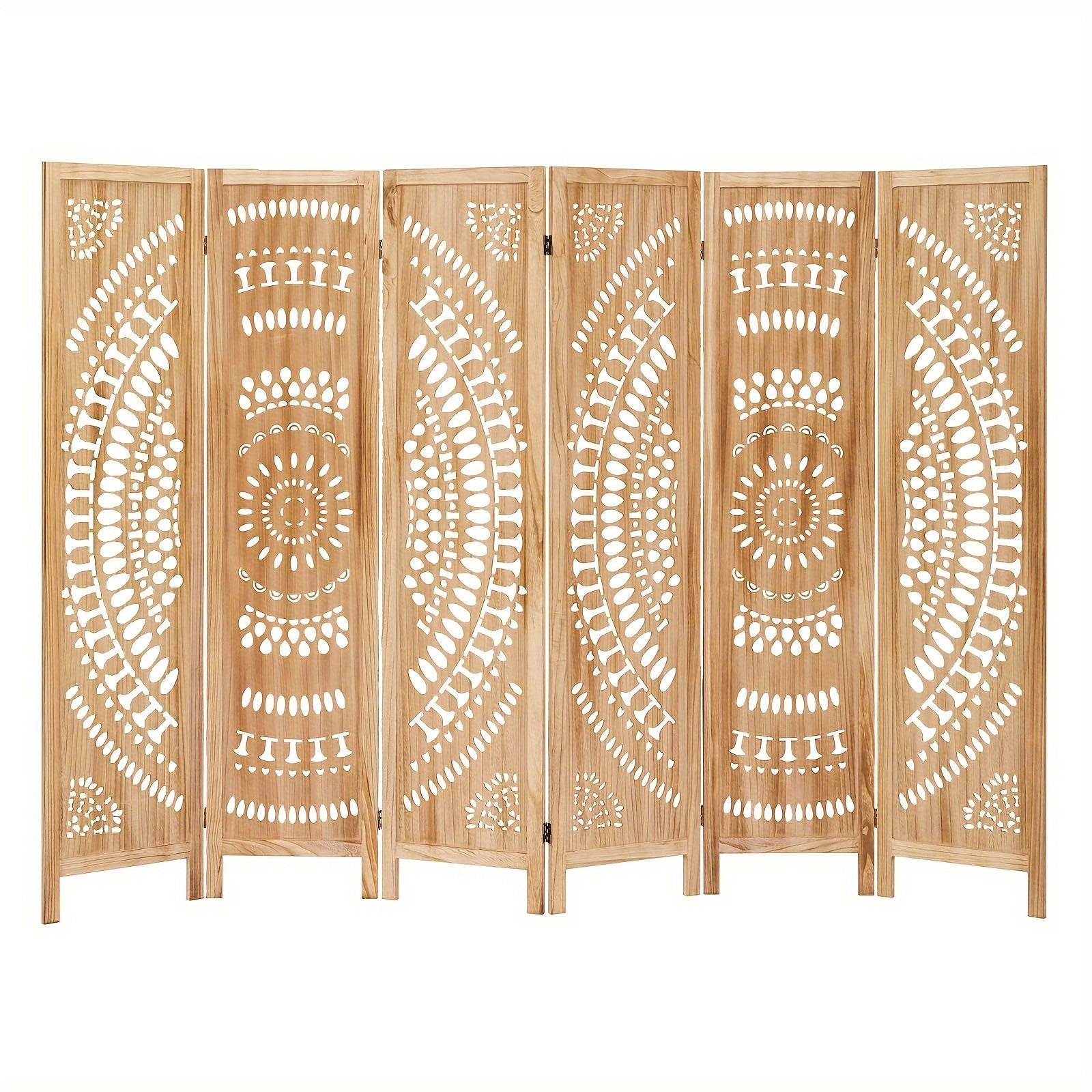 Boho 6-Panel Room Divider - 67’’ Folding Privacy Screen - Light Brown - Room Divider