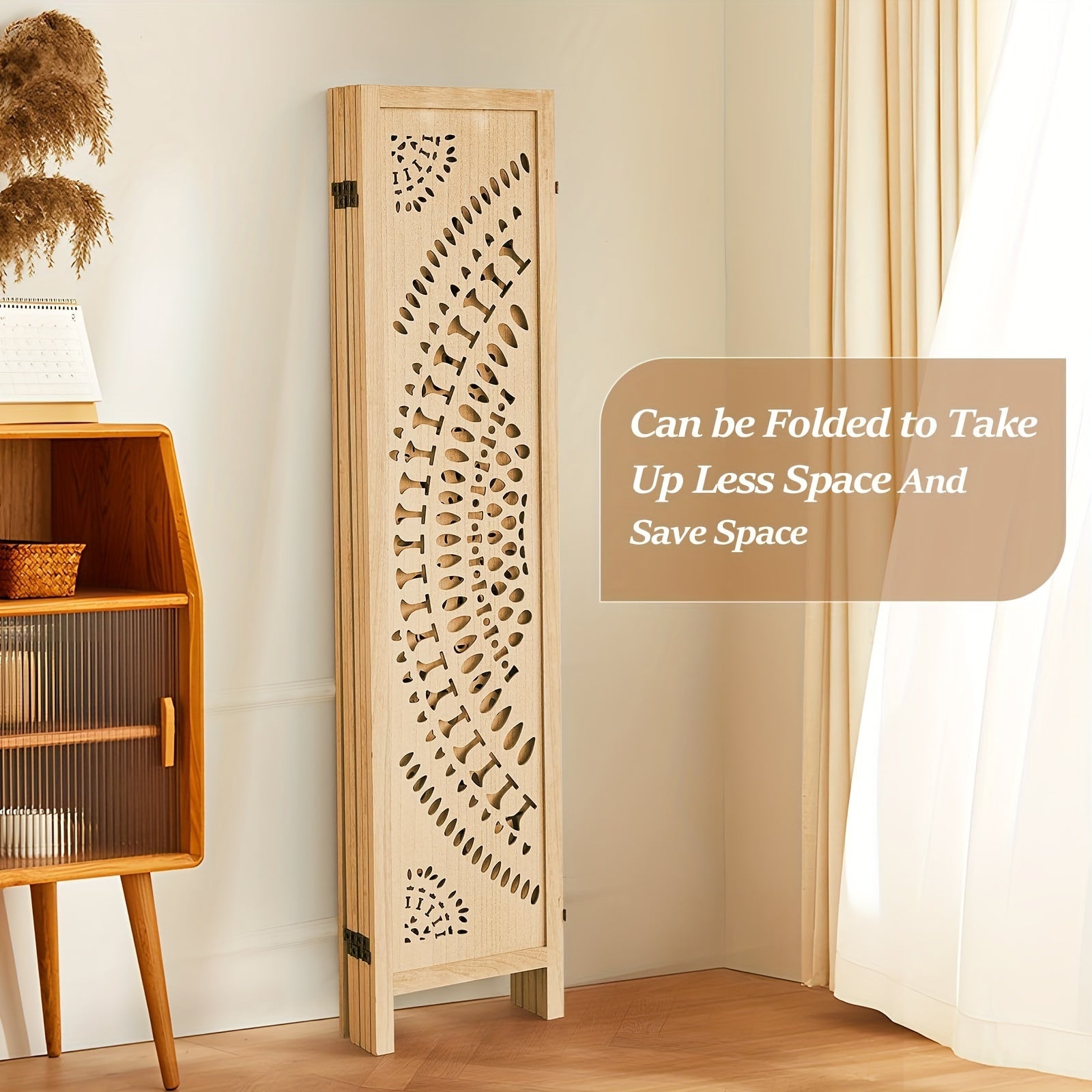 Boho 6-Panel Room Divider - 67’’ Folding Privacy Screen - Light Brown - Room Divider