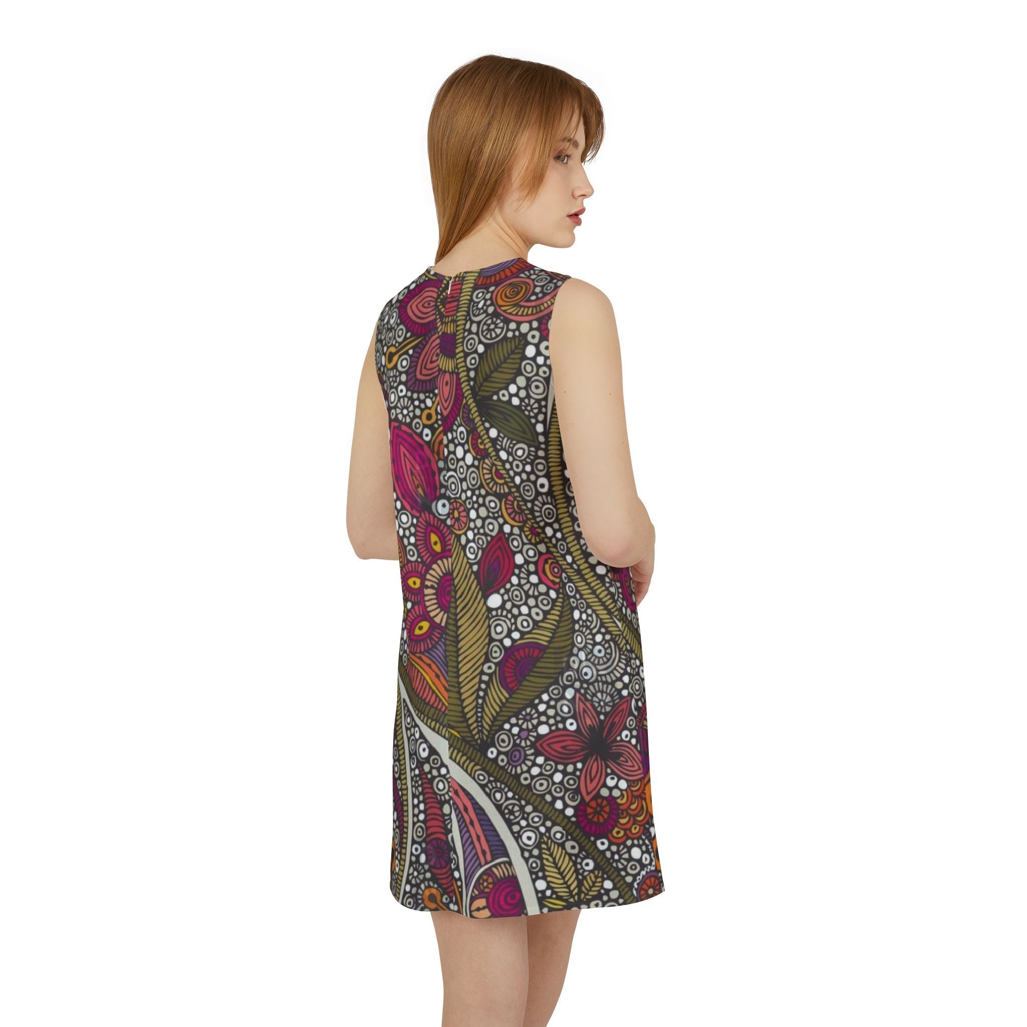 All Over Prints - Boho Eco Boutique A - line Artistic Floral Geo Sleeveless Dress - Boho Eco Boutique™ - All Over Prints - Boho Eco Boutique™ - XXS -