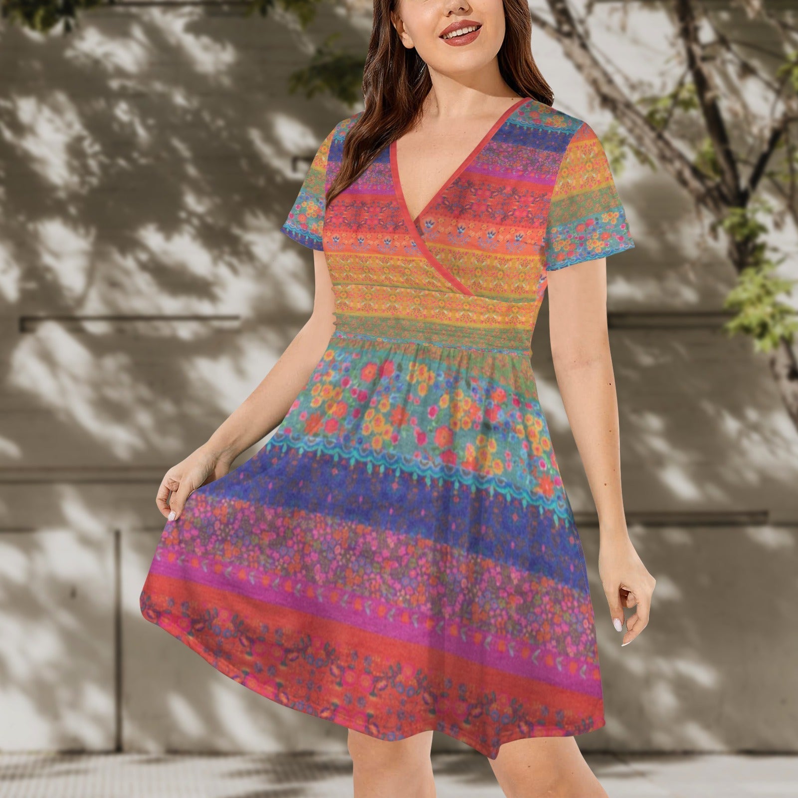 Dress - Boho Eco Boutique Knee Length Flowy V - Neck Party Dress - Boho Eco Boutique™ - Boho Eco Boutique™ - SF06307827441614004 - V12287 - white - S -