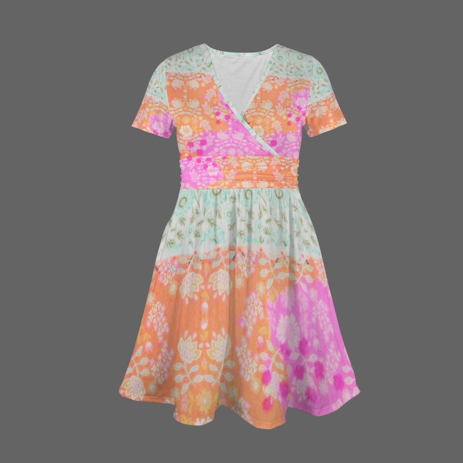 Dress - Boho Eco Boutique Knee Length Flowy V - Neck Party Dress Patch Work - Boho Eco Boutique™ - Boho Eco Boutique™ - SF06307906282362977 - V12287 - Boho Eco Boutique Knee Length Flowy V - Neck Party Dress Patch Work - S -