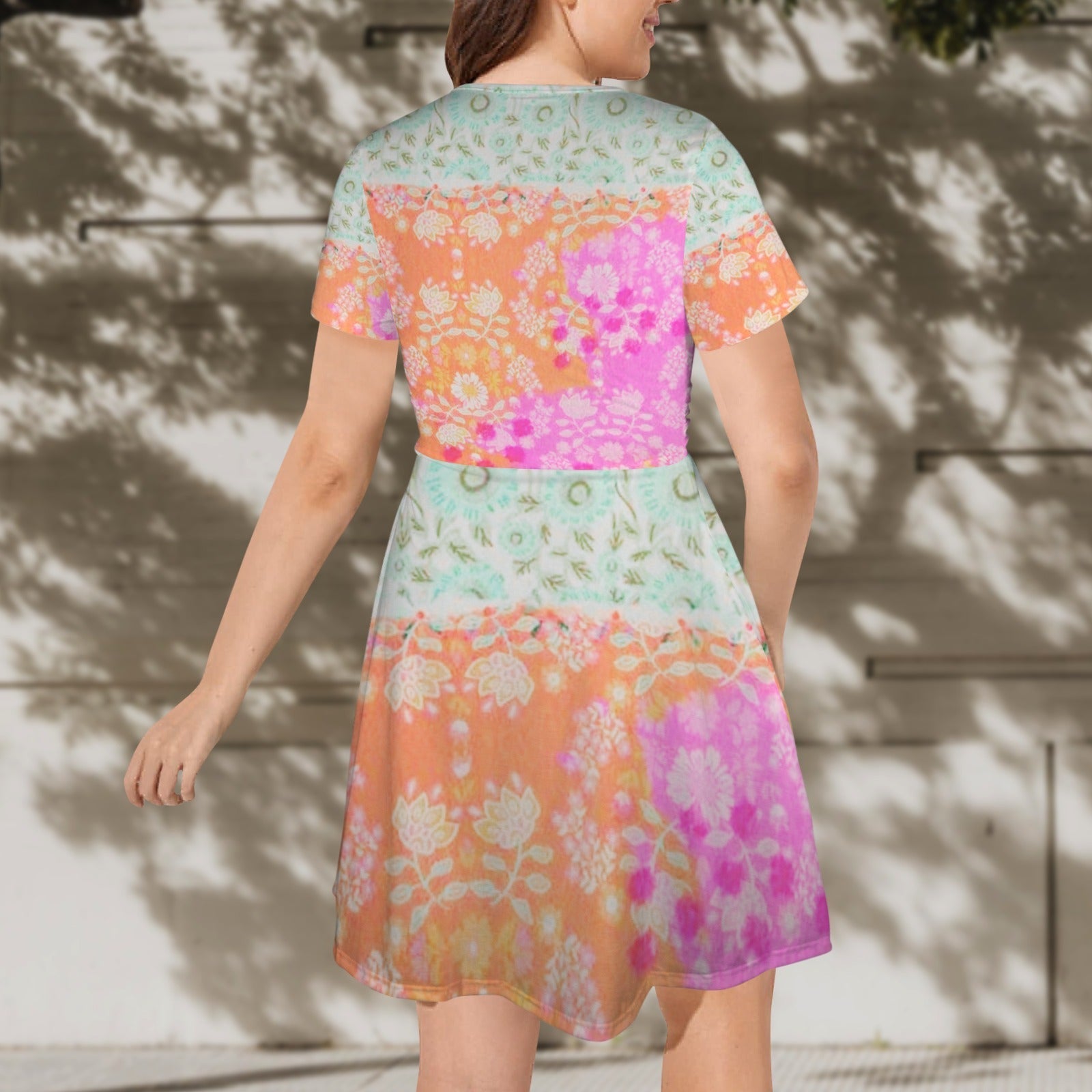 Dress - Boho Eco Boutique Knee Length Flowy V - Neck Party Dress Patch Work - Boho Eco Boutique™ - Boho Eco Boutique™ - SF06307906282362977 - V12287 - Boho Eco Boutique Knee Length Flowy V - Neck Party Dress Patch Work - S -