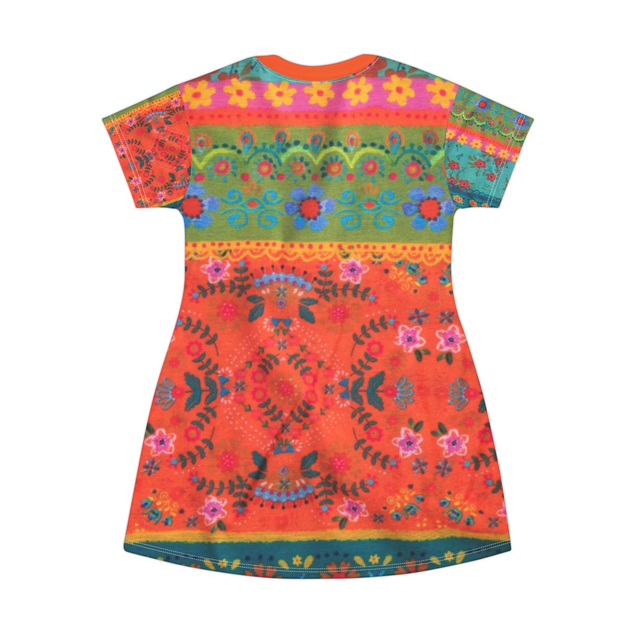 All Over Prints - Boho Eco Boutique Orange Retro Vintage T-Shirt Dress | Casual Bohemian Style Summer Dress for Women | Eco - Friendly Fashion - Boho Eco Boutique™ - Boho Eco Boutique Orange Retro Vintage T-Shirt Dress | Casual Bohemian Style Summer Dress for Women | Eco - Friendly Fashion - XS -
