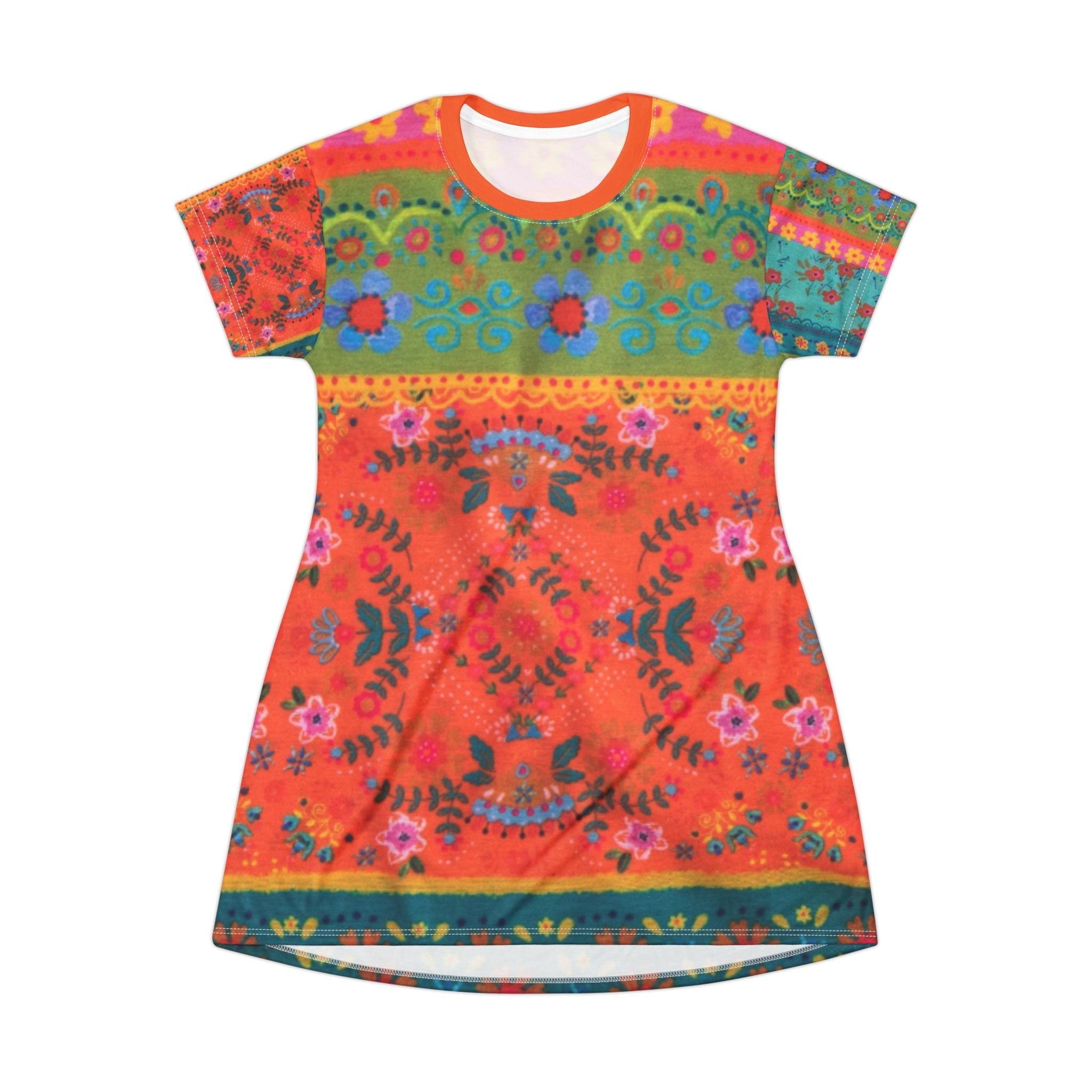 All Over Prints - Boho Eco Boutique Orange Retro Vintage T-Shirt Dress | Casual Bohemian Style Summer Dress for Women | Eco - Friendly Fashion - Boho Eco Boutique™ - Boho Eco Boutique Orange Retro Vintage T-Shirt Dress | Casual Bohemian Style Summer Dress for Women | Eco - Friendly Fashion - XS -