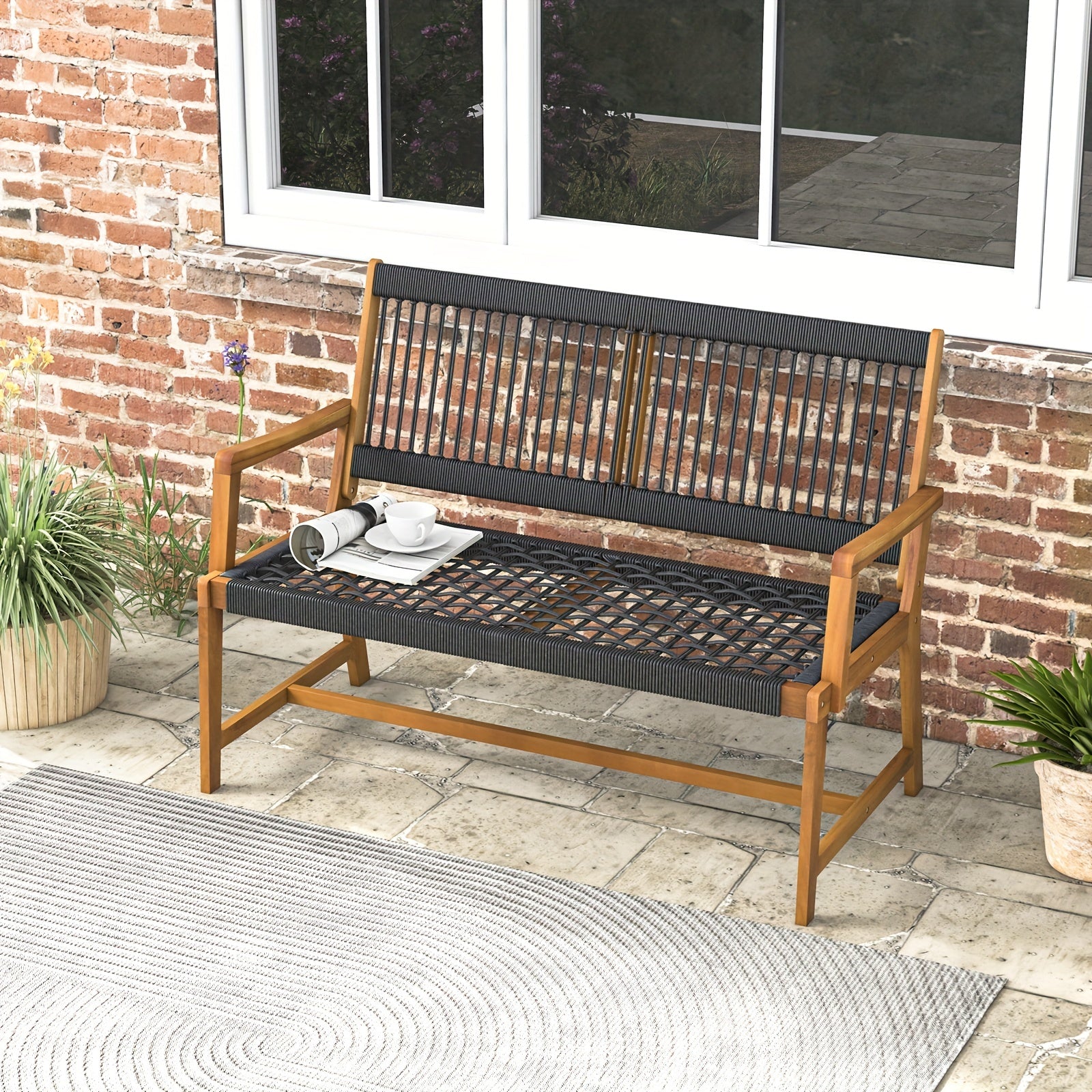 customized - Boho Eco Boutique Outdoor Bench - Stylish & Sustainable, Perfect for Eco - Friendly Spaces - Boho Eco Boutique™ - customized - Boho Eco Boutique™ - Black+Natural Color -