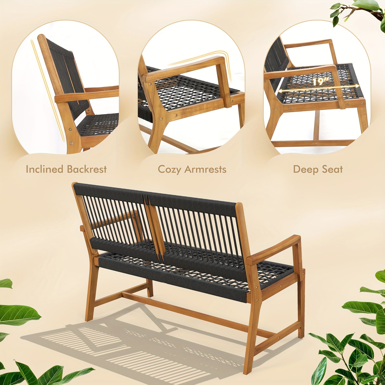 customized - Boho Eco Boutique Outdoor Bench - Stylish & Sustainable, Perfect for Eco - Friendly Spaces - Boho Eco Boutique™ - customized - Boho Eco Boutique™ - Black+Natural Color -