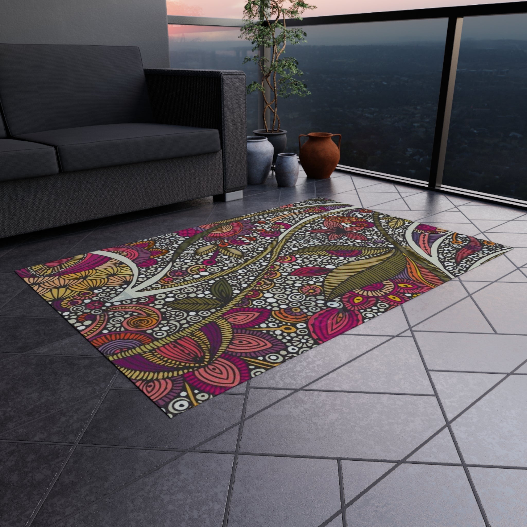 Home Decor - Boho Eco Boutique Outdoor Rug Floral and Geometric - Boho Eco Boutique™ - Home Decor - Boho Eco Boutique™ - 96" × 120" -