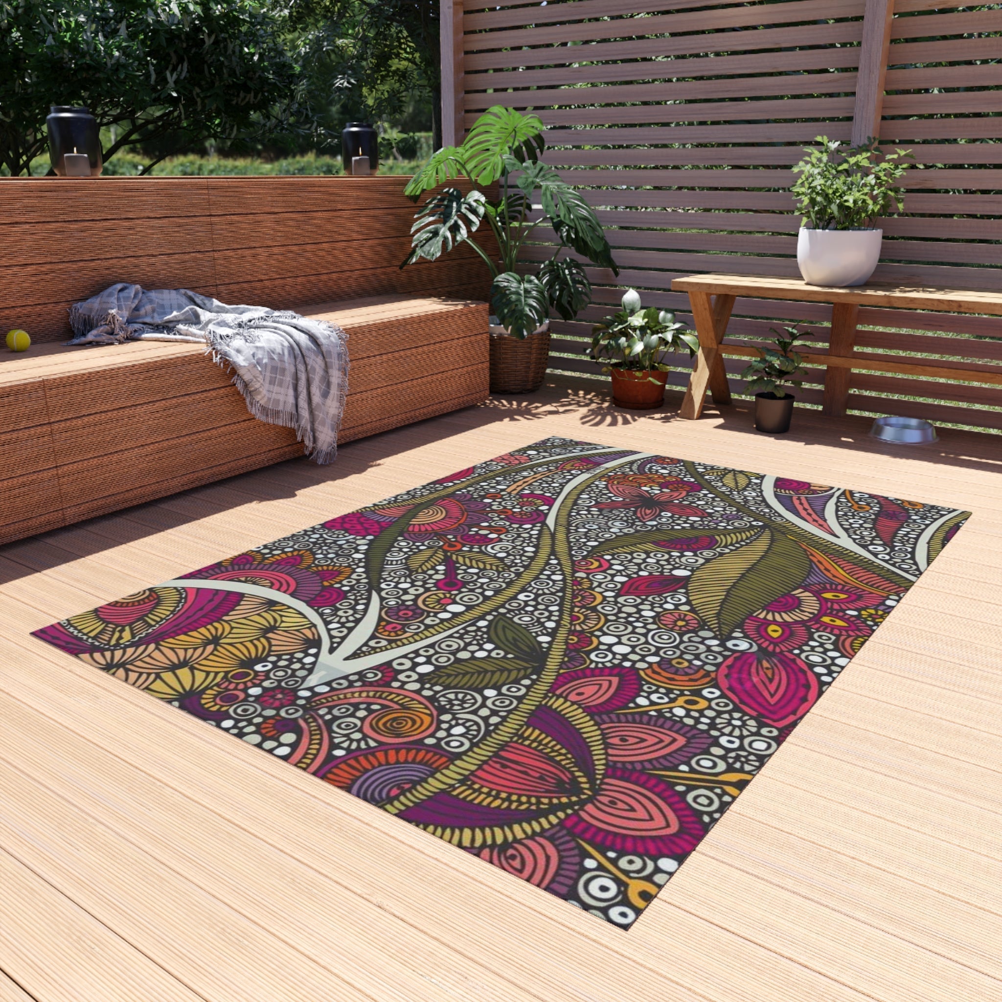 Home Decor - Boho Eco Boutique Outdoor Rug Floral and Geometric - Boho Eco Boutique™ - Home Decor - Boho Eco Boutique™ - 96" × 120" -