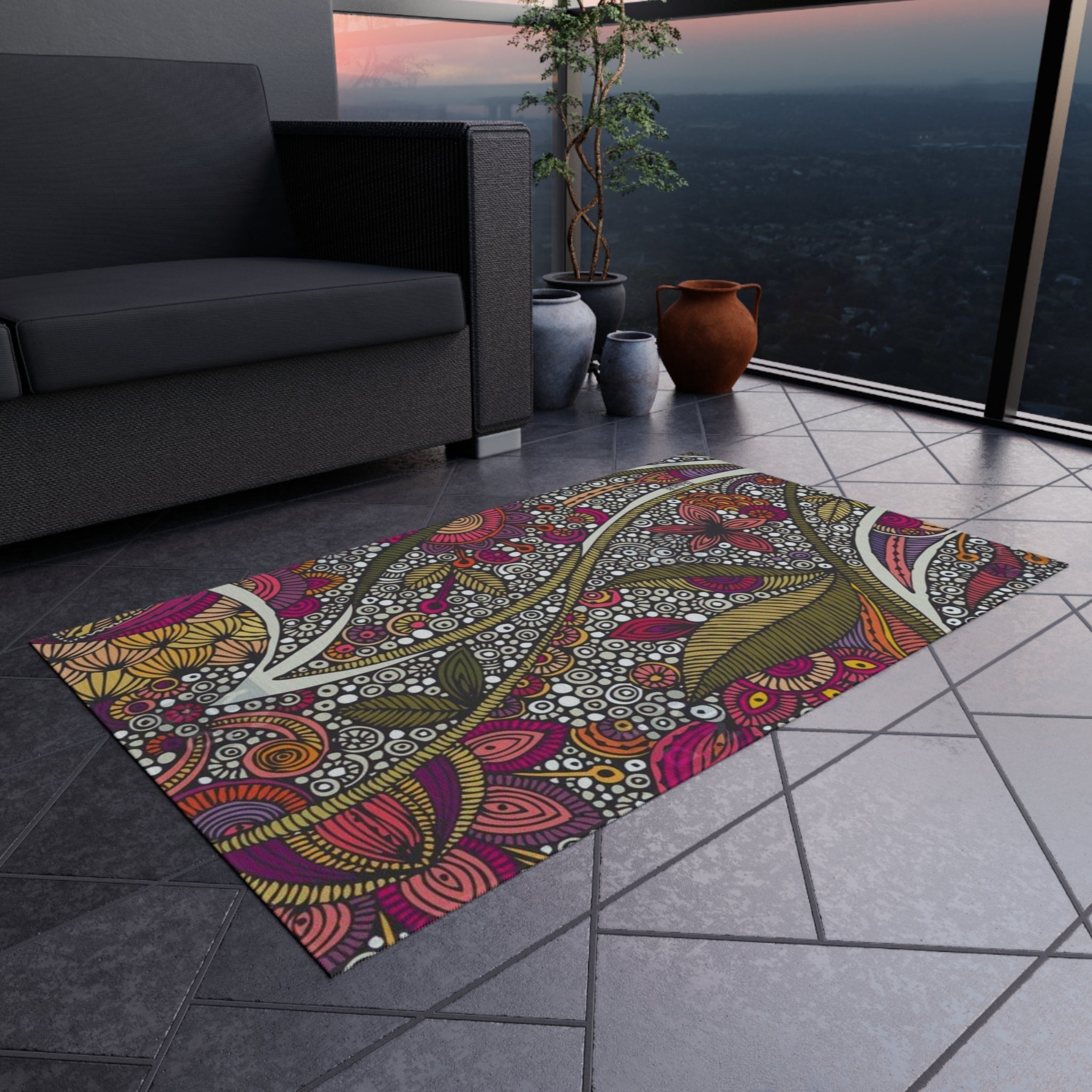Home Decor - Boho Eco Boutique Outdoor Rug Floral and Geometric - Boho Eco Boutique™ - Home Decor - Boho Eco Boutique™ - 96" × 120" -