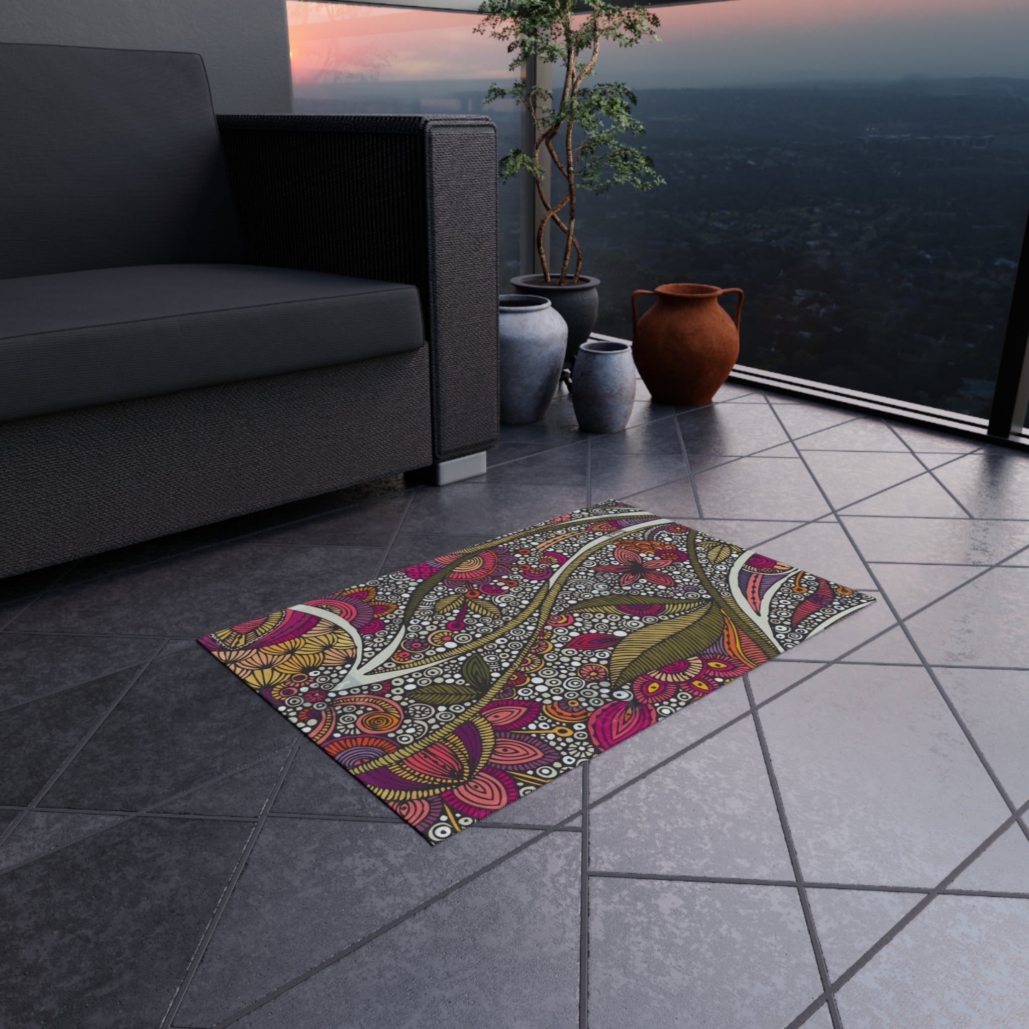 Home Decor - Boho Eco Boutique Outdoor Rug Floral and Geometric - Boho Eco Boutique™ - Home Decor - Boho Eco Boutique™ - 96" × 120" -
