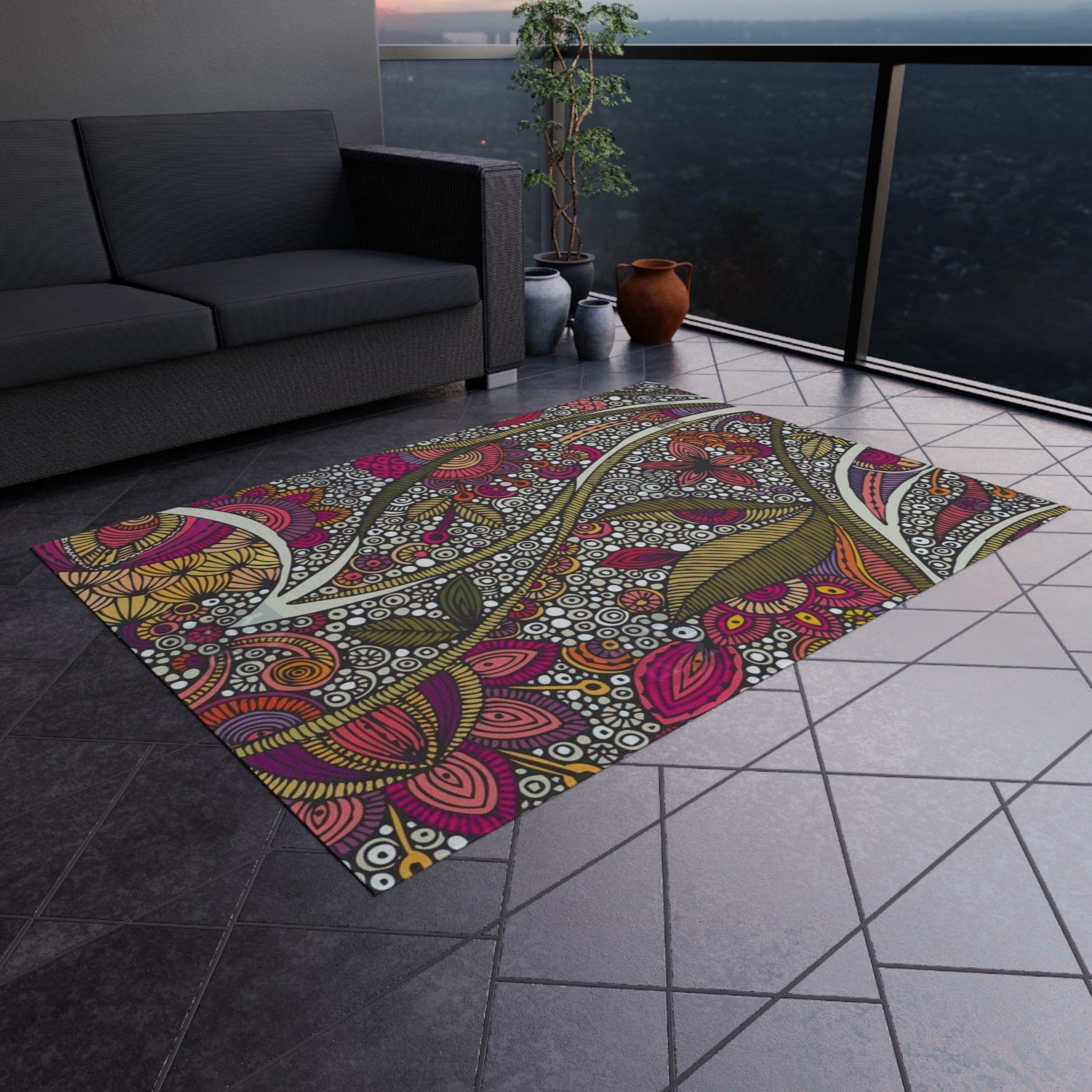 Home Decor - Boho Eco Boutique Outdoor Rug Floral and Geometric - Boho Eco Boutique™ - Home Decor - Boho Eco Boutique™ - 96" × 120" -