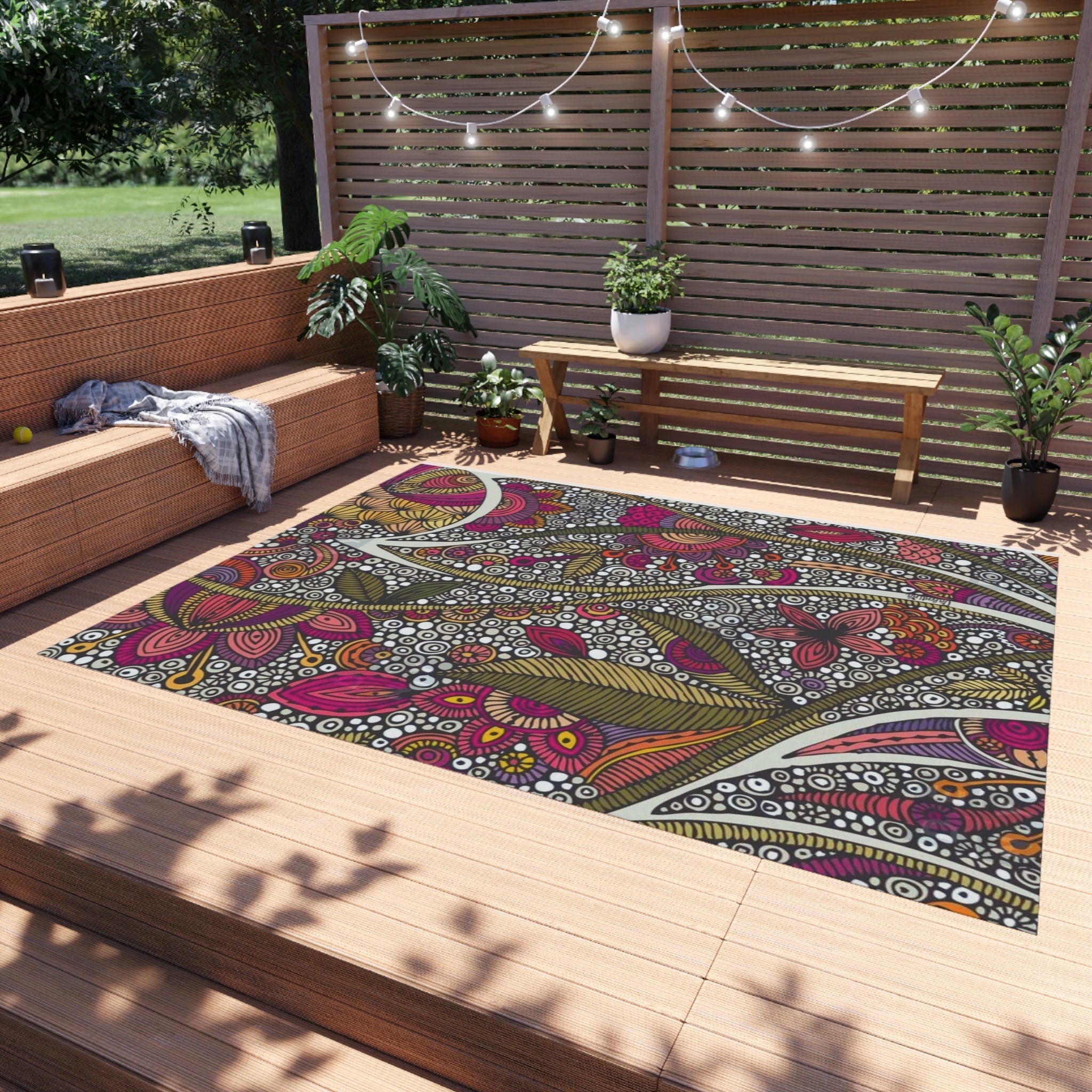 Home Decor - Boho Eco Boutique Outdoor Rug Floral and Geometric - Boho Eco Boutique™ - Home Decor - Boho Eco Boutique™ - 96" × 120" -