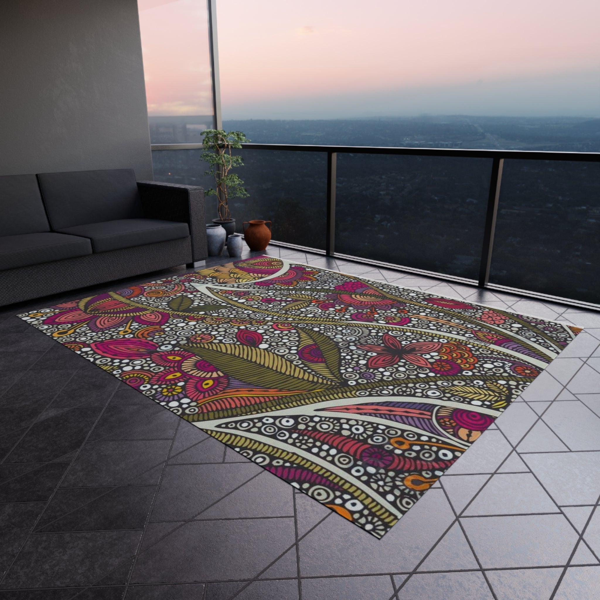 Home Decor - Boho Eco Boutique Outdoor Rug Floral and Geometric - Boho Eco Boutique™ - Home Decor - Boho Eco Boutique™ - 96" × 120" -