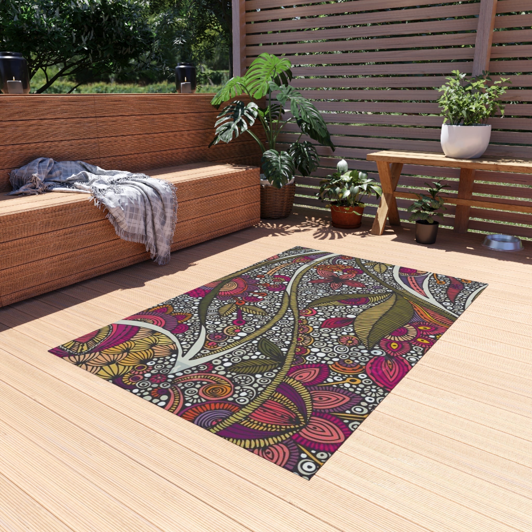 Home Decor - Boho Eco Boutique Outdoor Rug Floral and Geometric - Boho Eco Boutique™ - Home Decor - Boho Eco Boutique™ - 96" × 120" -