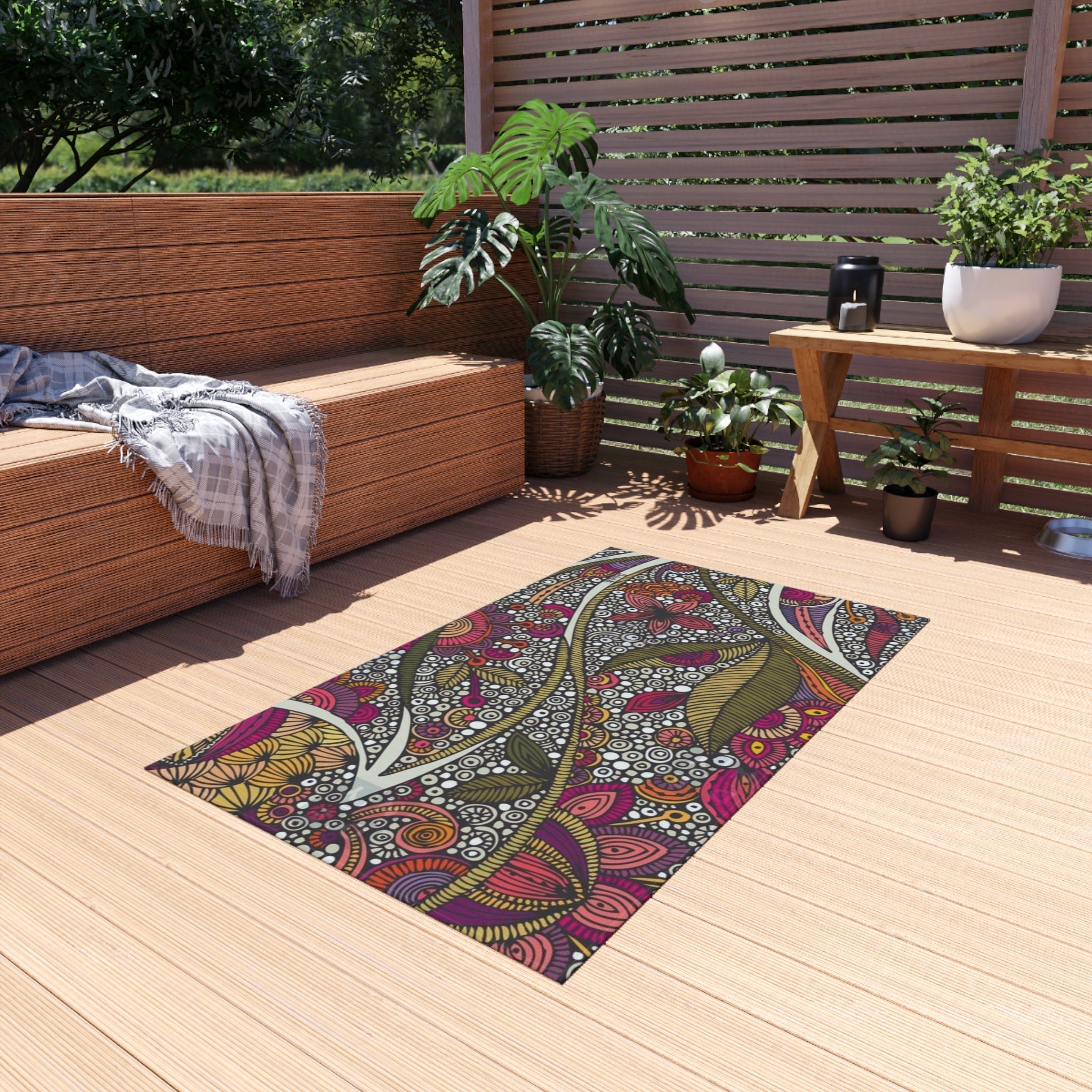Home Decor - Boho Eco Boutique Outdoor Rug Floral and Geometric - Boho Eco Boutique™ - Home Decor - Boho Eco Boutique™ - 96" × 120" -