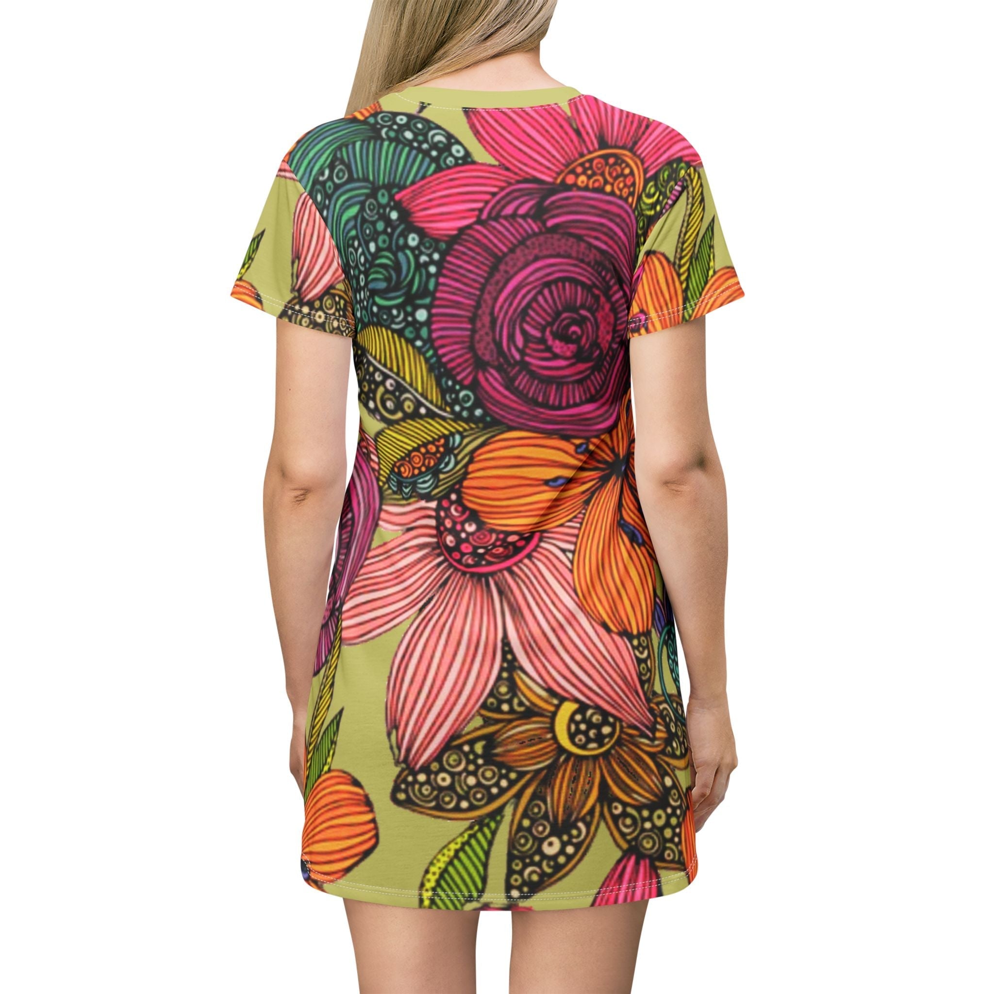 All Over Prints - Boho Eco Boutique T-Shirt Dress | Vibrant Floral Print on Yellow Background | Casual Bohemian Style Summer Dress for Women | Eco - Friendly FashionUnique | Hippie Chic | Festival | Sundress - Boho Eco Boutique™ - Boho Eco Boutique T-Shirt Dress | Vibrant Floral Print on Yellow Background | Casual Bohemian Style Summer Dress for Women | Eco - Friendly FashionUnique | Hippie Chic | Festival | Sundress - XS -