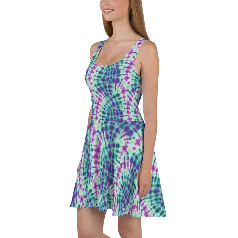 Dress - Boho Eco Boutique™ Tie - dye Bohemian Skater Flowy Summer Festival Dress - Boho Eco Boutique™ - Boho Eco Boutique™ - XS -