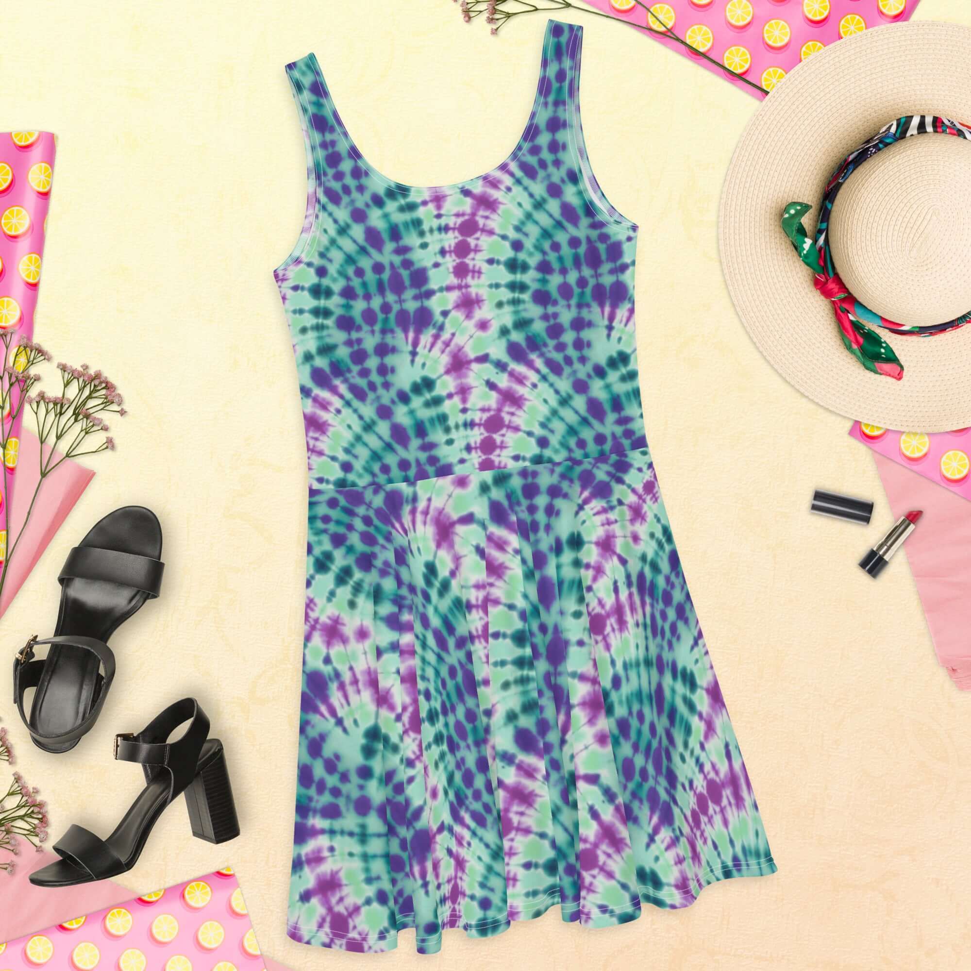 Dress - Boho Eco Boutique™ Tie - dye Bohemian Skater Flowy Summer Festival Dress - Boho Eco Boutique™ - Boho Eco Boutique™ - XS -