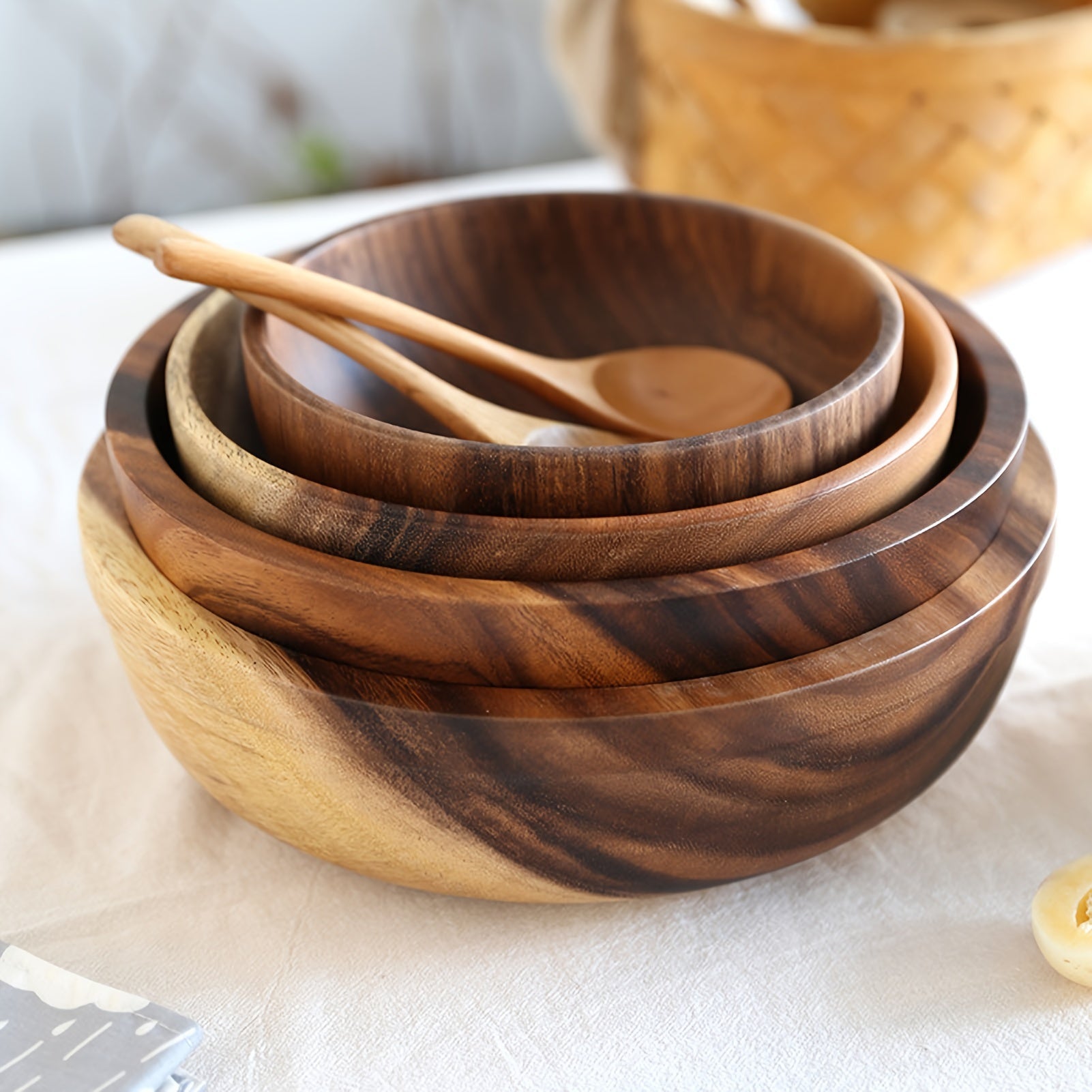 decor - Boho Eco Boutique Wooden Bowl Tableware Anti - Scald Soaking Noodle Bowl Wooden Bowl Soup Bowl Salad Bowl Retro Breakfast Environmentally Friendly Non - Slip Exquisite Workmanship - Boho Eco Boutique™ - decor - Boho Eco Boutique™ - S -