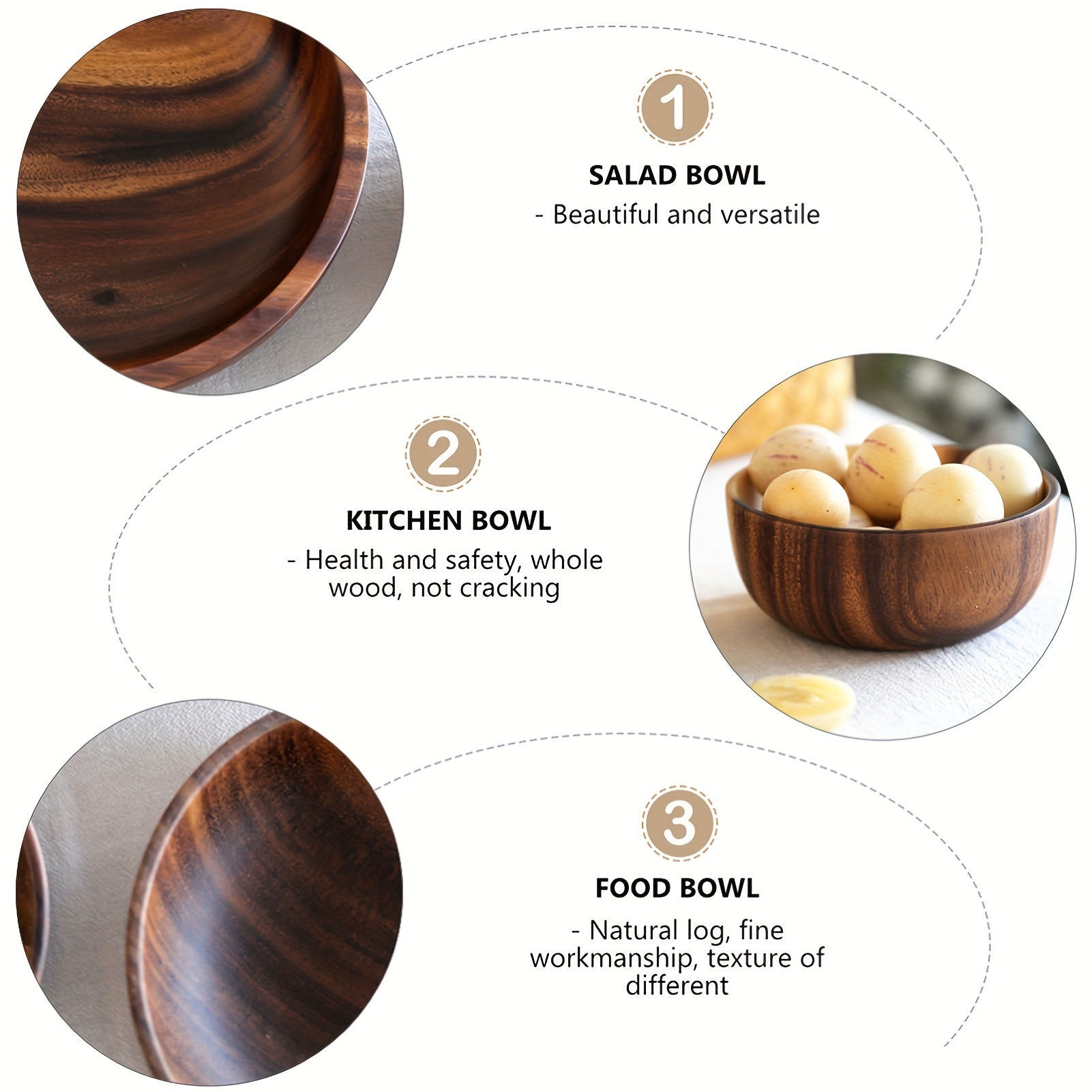 decor - Boho Eco Boutique Wooden Bowl Tableware Anti - Scald Soaking Noodle Bowl Wooden Bowl Soup Bowl Salad Bowl Retro Breakfast Environmentally Friendly Non - Slip Exquisite Workmanship - Boho Eco Boutique™ - decor - Boho Eco Boutique™ - S -