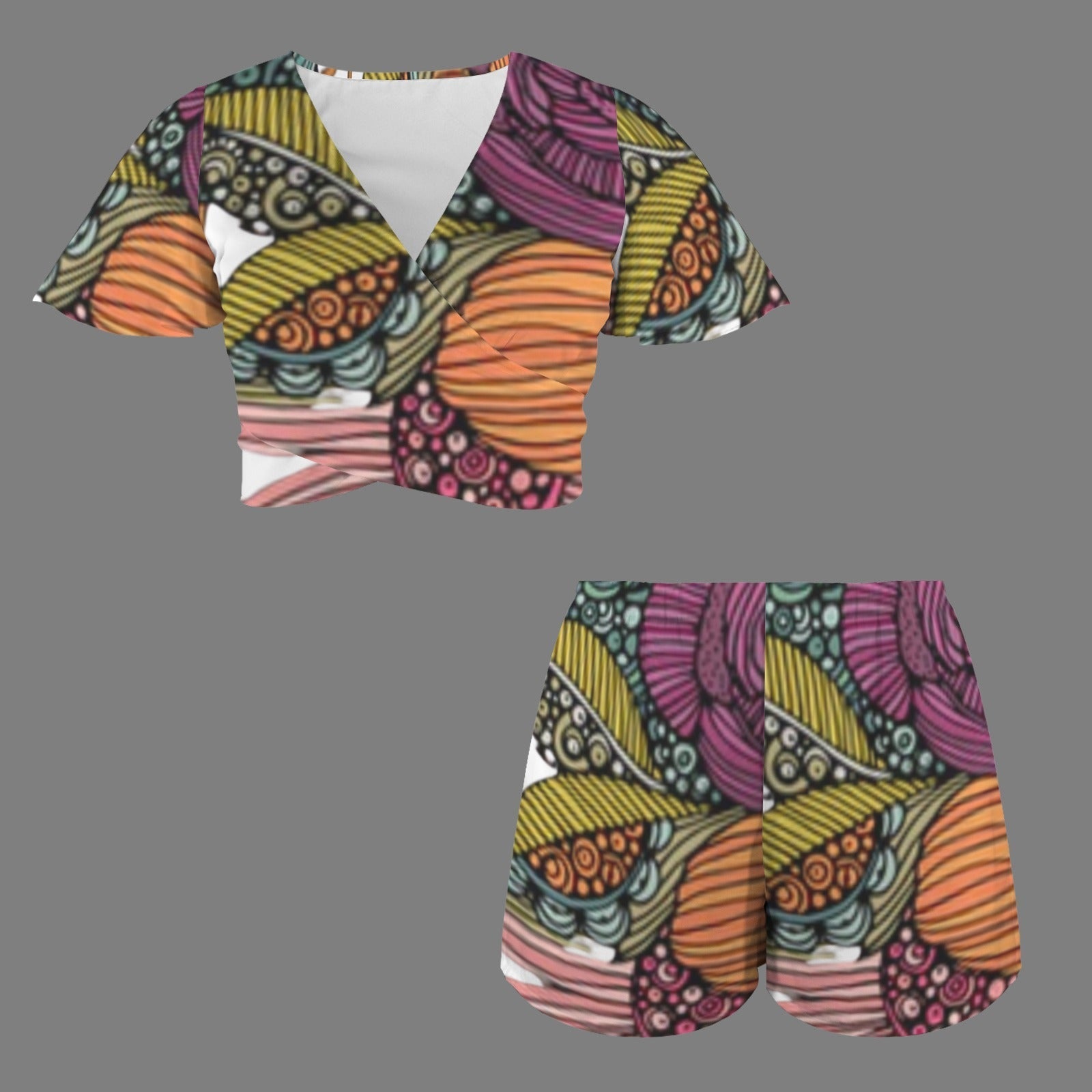 All Over Prints - Boho Eco Crop Tie Top and Shorts Set - Boho Eco Boutique™ - Boho Eco Boutique™ - SF06298896487643129 - V30831 - Boho Eco Crop Tie Top and Shorts Set - S -