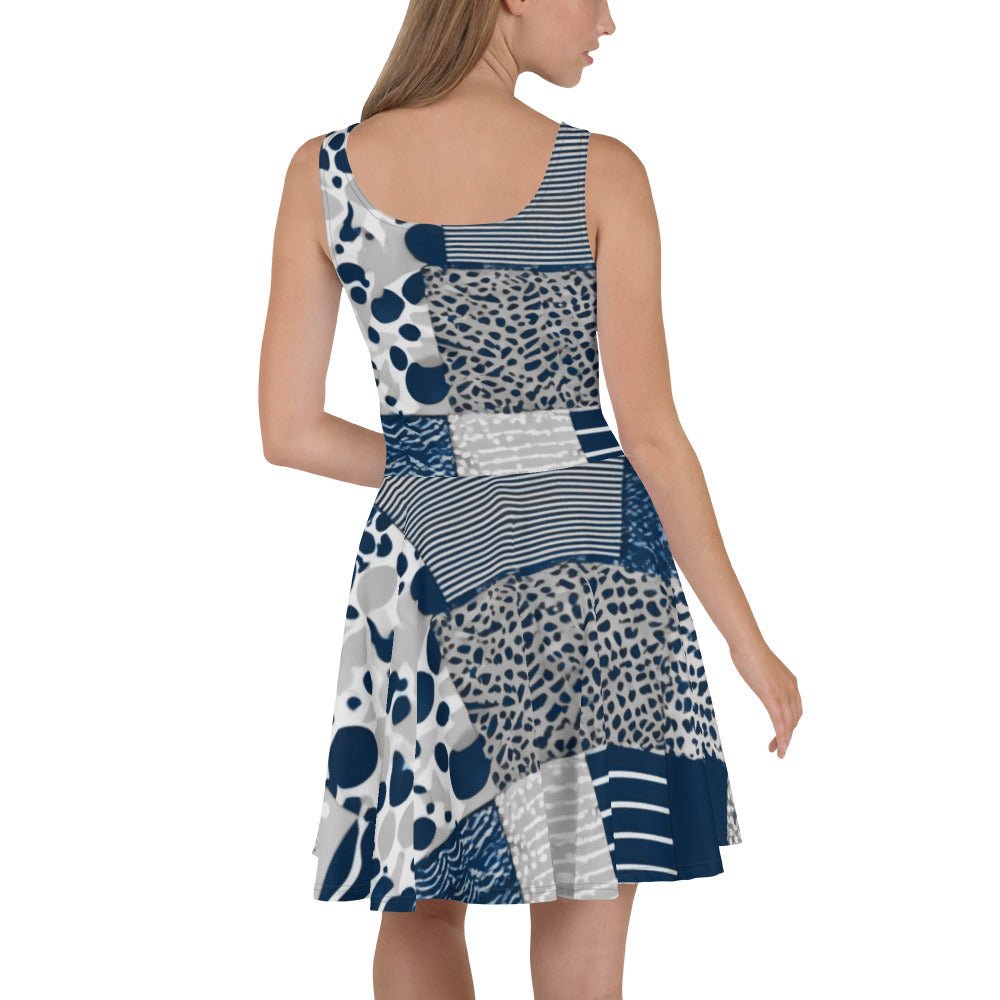 All Over Prints - Boho Eco Flowy Patchwork Print Navy and Grey Dress - Boho Eco Boutique™ - Boho Eco Boutique™ - XS -