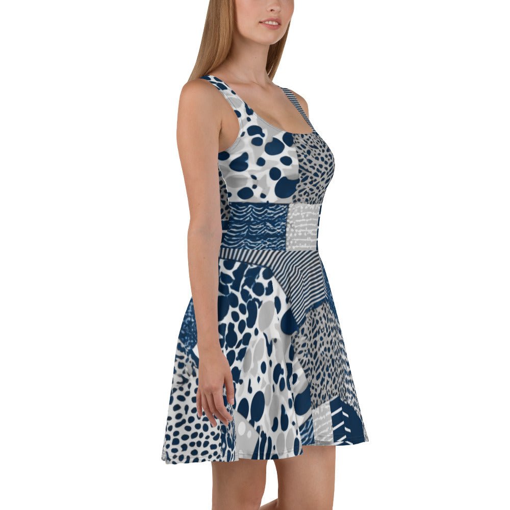 All Over Prints - Boho Eco Flowy Patchwork Print Navy and Grey Dress - Boho Eco Boutique™ - Boho Eco Boutique™ - XS -