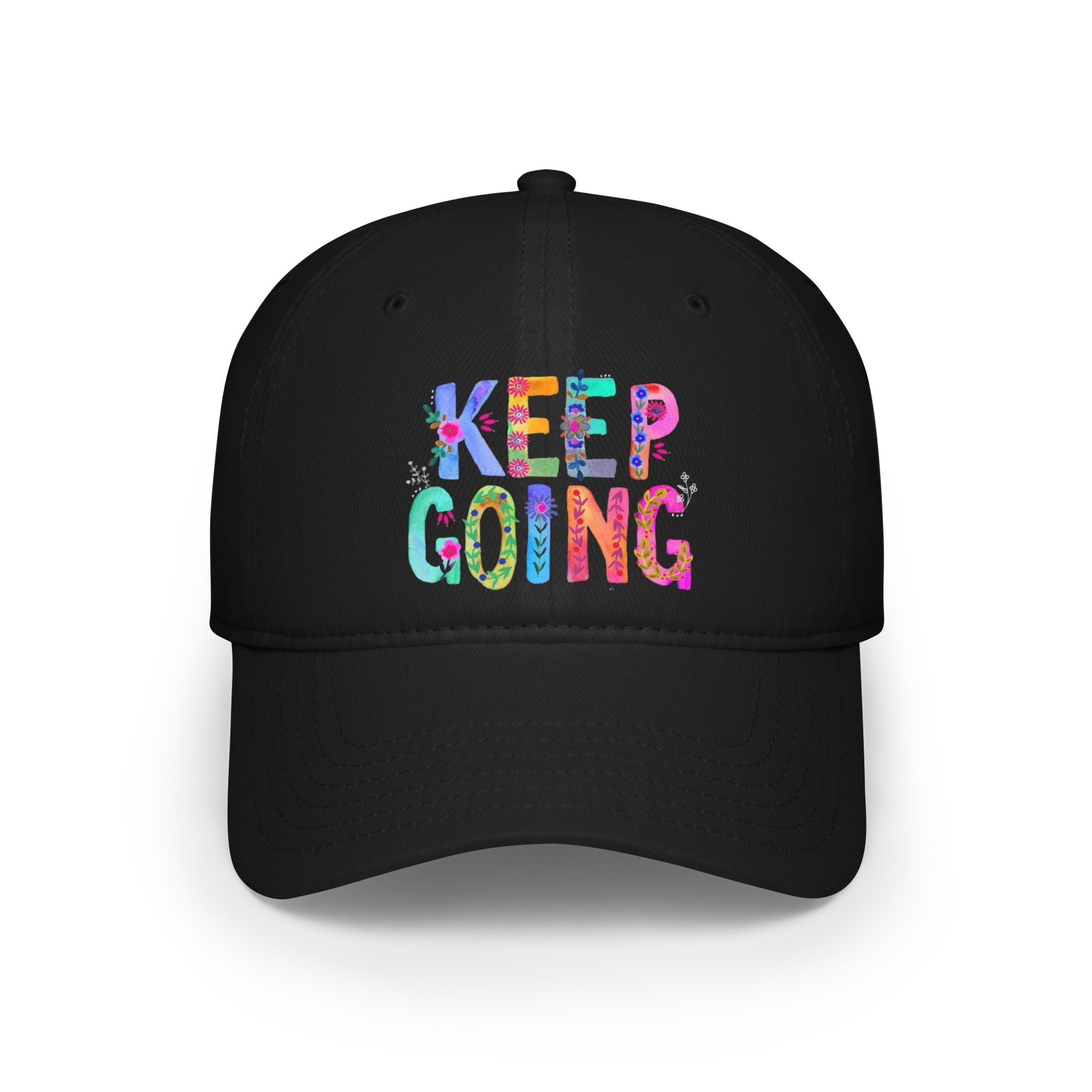 Hats - Boho Eco Low Profile Baseball Cap, Keep Going - Boho Eco Boutique™ - Hats - Boho Eco Boutique™ - Black - One size -