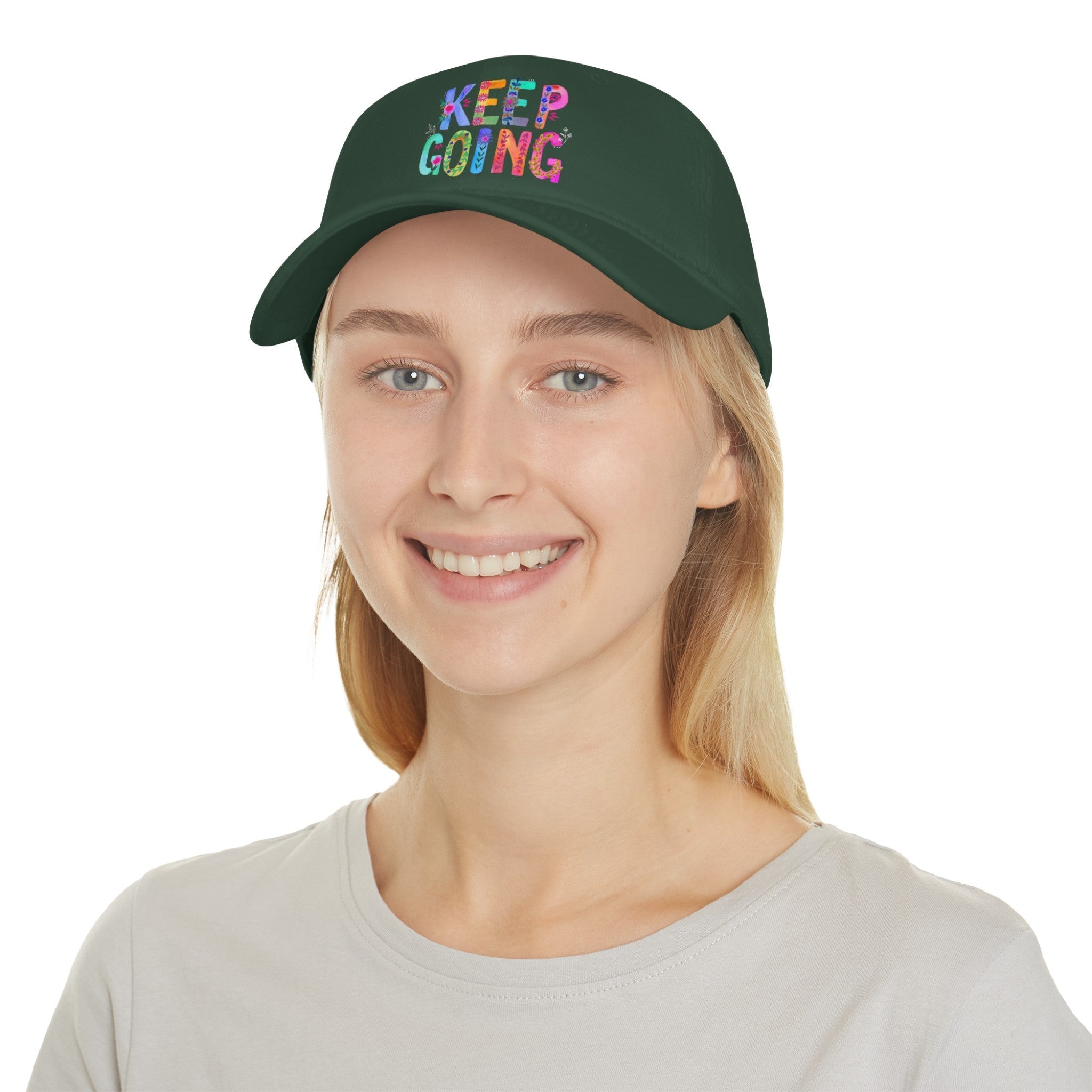 Hats - Boho Eco Low Profile Baseball Cap, Keep Going - Boho Eco Boutique™ - Hats - Boho Eco Boutique™ - Red - One size -