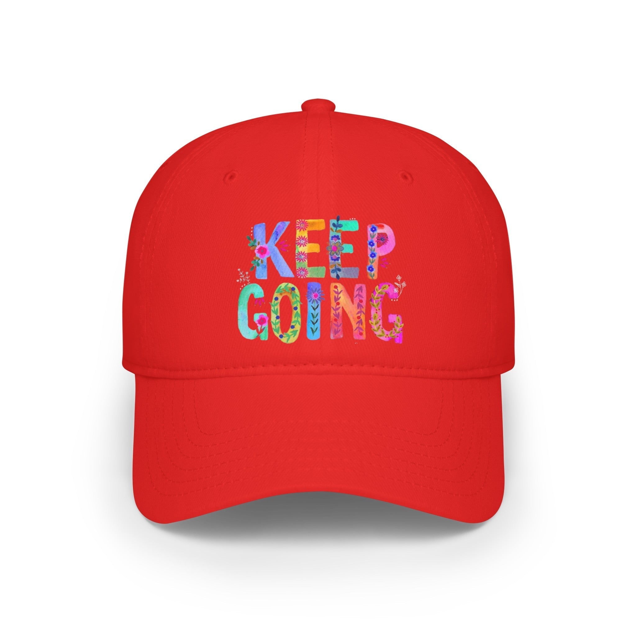 Hats - Boho Eco Low Profile Baseball Cap, Keep Going - Boho Eco Boutique™ - Hats - Boho Eco Boutique™ - Red - One size -
