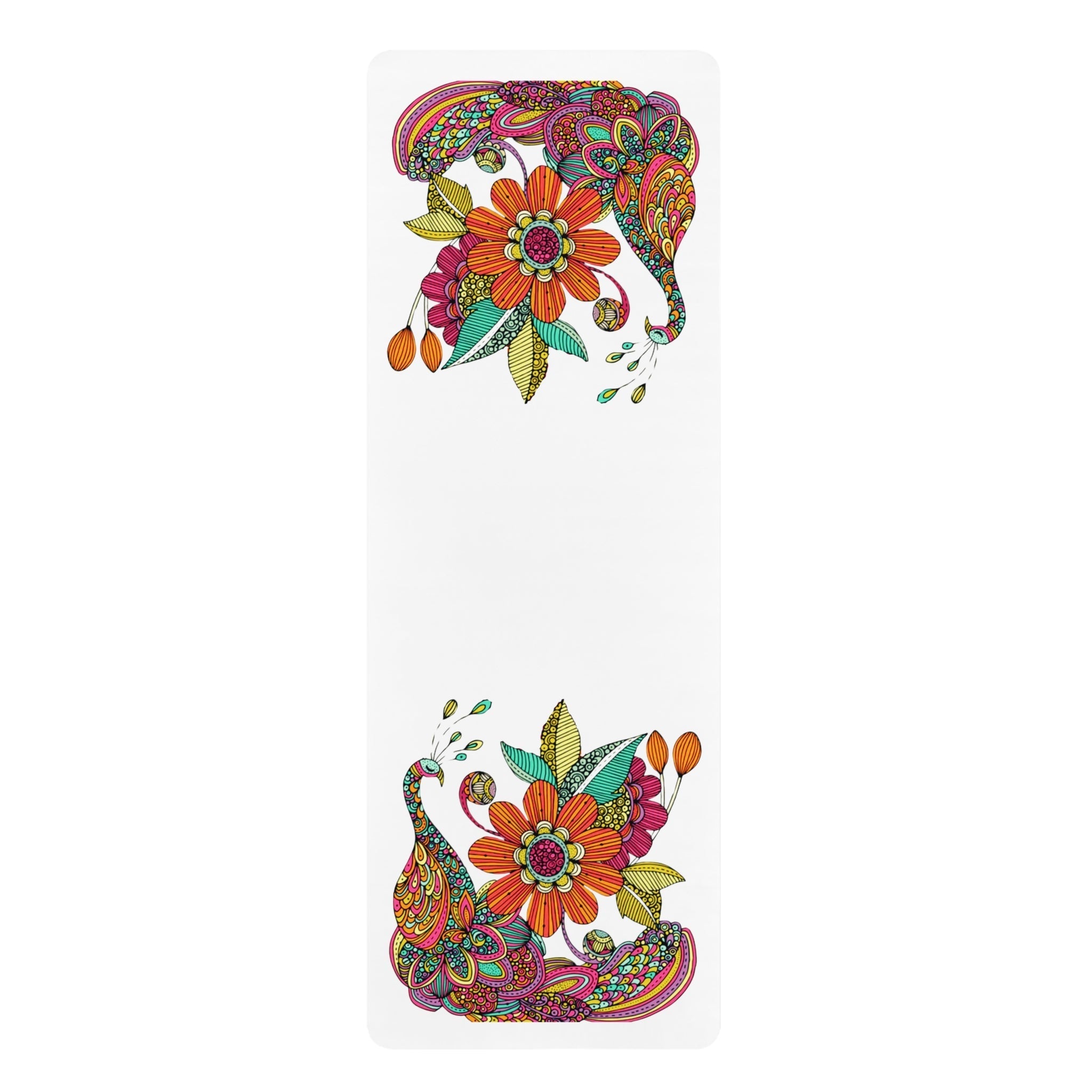 Home Decor - Boho Eco Rubber Peacock Expressive Yoga Mat Vibrant Colors Eco - Friendly - Boho Eco Boutique™ - Boho Eco Rubber Peacock Expressive Yoga Mat Vibrant Colors Eco - Friendly - 24” x 70” -