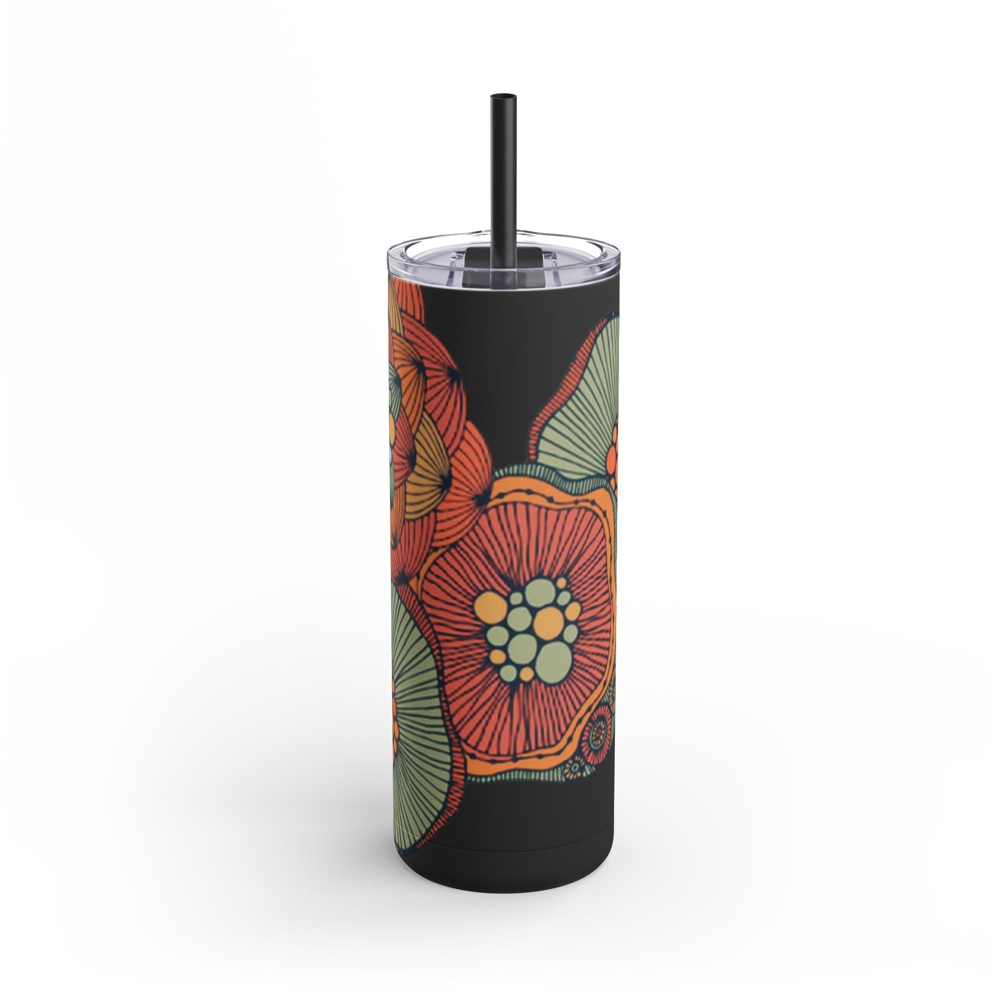 Mug - Boho Eco Skinny Matte Floral Tumbler 20oz | Insulated Stainless Steel Travel Mug | Reusable Eco - Friendly Drinkware | Slim Design for Hot & Cold Beverages - Boho Eco Boutique™ - Mug - Boho Eco Boutique™ - Black - 20oz - Matte