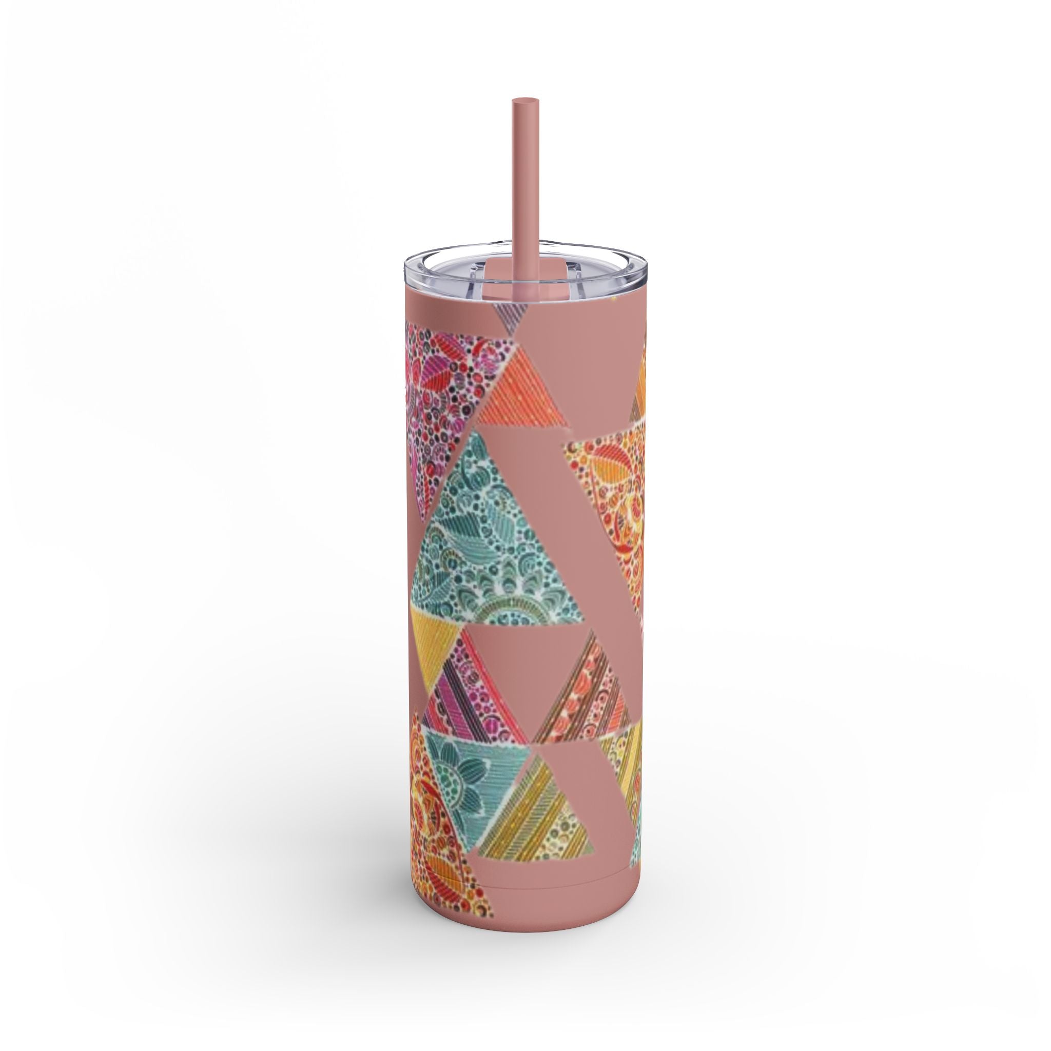 Mug - Boho Eco Skinny Matte Tumbler 20oz | Bohemian Triangles Design | Insulated Stainless Steel Travel Mug | Reusable Eco - Friendly Drinkware - Boho Eco Boutique™ - Boho Eco Skinny Matte Tumbler 20oz | Bohemian Triangles Design | Insulated Stainless Steel Travel Mug | Reusable Eco - Friendly Drinkware - Dusty Rose - 20oz - Matte