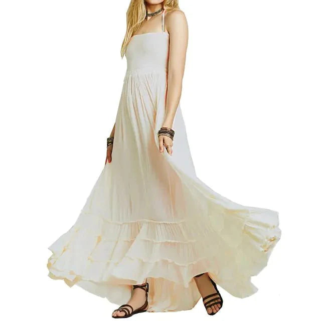 dress - Boho Flowy Festival Dress - Boho Eco Boutique™ - dress - Boho Eco Boutique™ - beige white - 2 Extra Large -