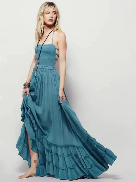 dress - Boho Flowy Festival Dress - Boho Eco Boutique™ - dress - Boho Eco Boutique™ - Blue - 2 Extra Large -