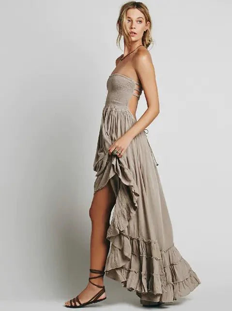 dress - Boho Flowy Festival Dress - Boho Eco Boutique™ - dress - Boho Eco Boutique™ - Gray - 2 Extra Large -