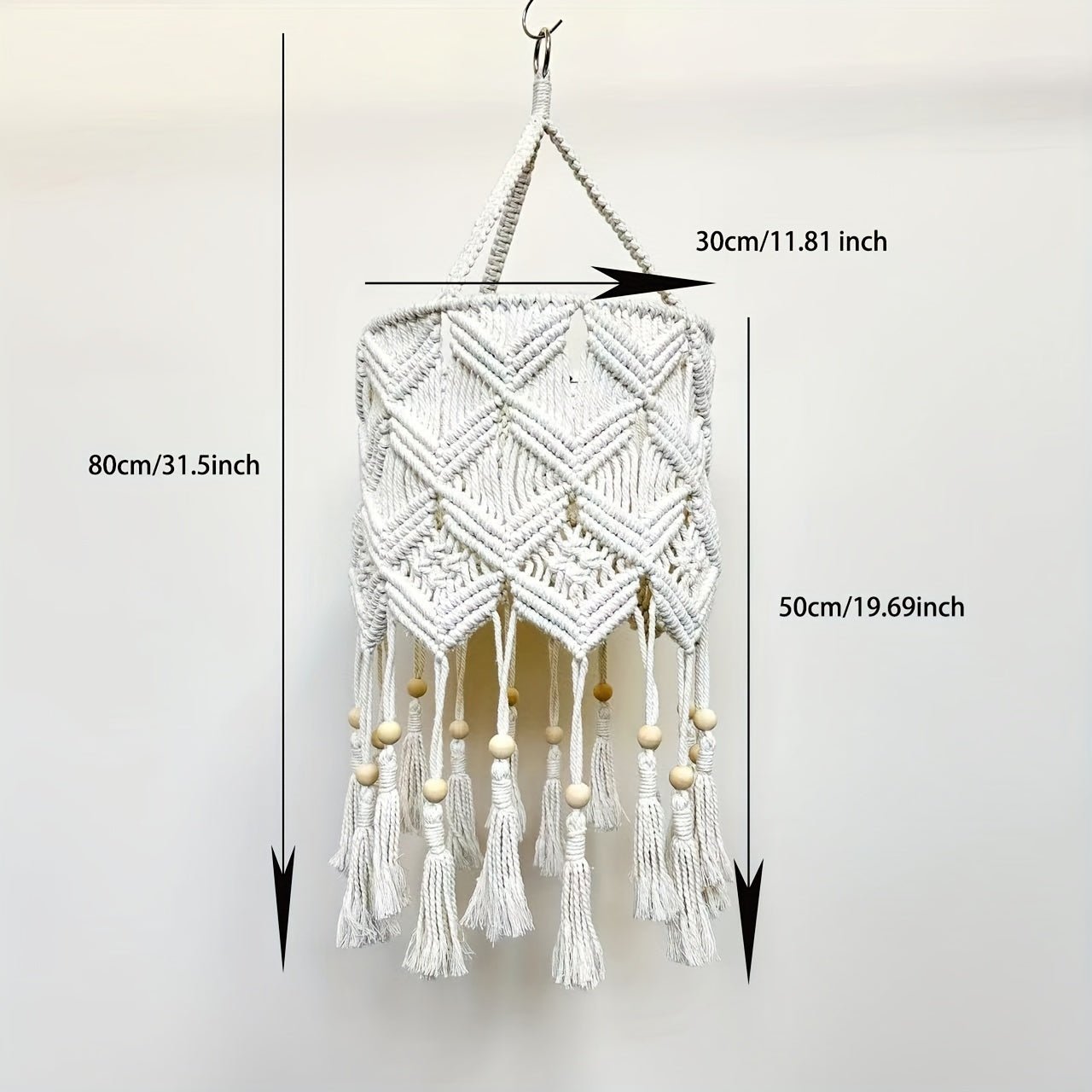 decor - Boho Handmade Macrame Hanging Lamp Shade - Warm White Ceiling Pendant Light Cover For Living Room, Bedroom, Bathroom - Artistic Decor, Cotton/Metal, Barrel Shape, No Battery Needed, Bulb Not Included - 1Pc - Boho Eco Boutique™ - decor - Boho Eco Boutique™ - Style G -