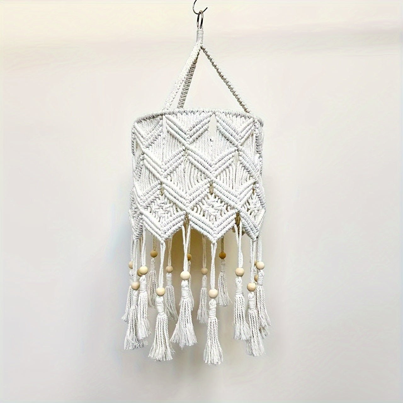 decor - Boho Handmade Macrame Hanging Lamp Shade - Warm White Ceiling Pendant Light Cover For Living Room, Bedroom, Bathroom - Artistic Decor, Cotton/Metal, Barrel Shape, No Battery Needed, Bulb Not Included - 1Pc - Boho Eco Boutique™ - decor - Boho Eco Boutique™ - Style G -