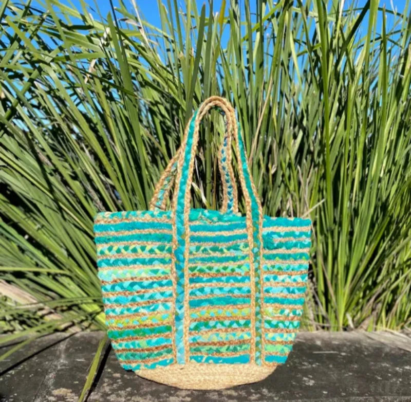Boho Handmade Natural Jute Cotton Tote Bag – Versatile Shopping Vacation and Beach Handbag - Tote Bag