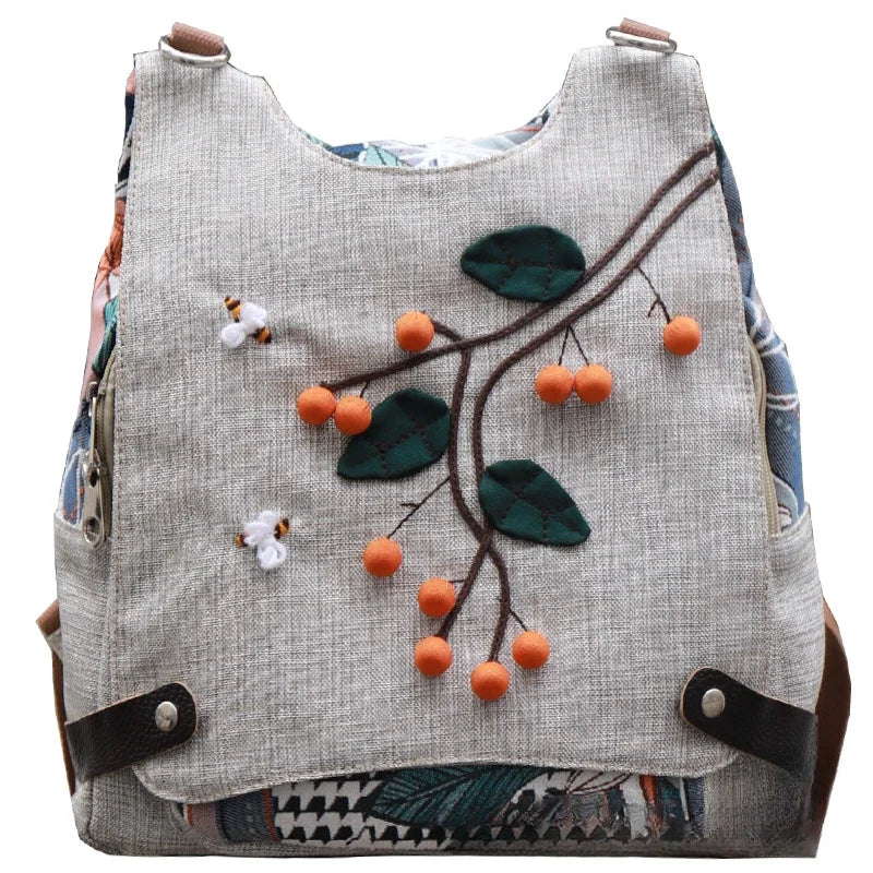 Boho Retro Cotton Linen Backpack – Lightweight All-Purpose Shoulder Bag for Women & Girls - backpack - Backpack