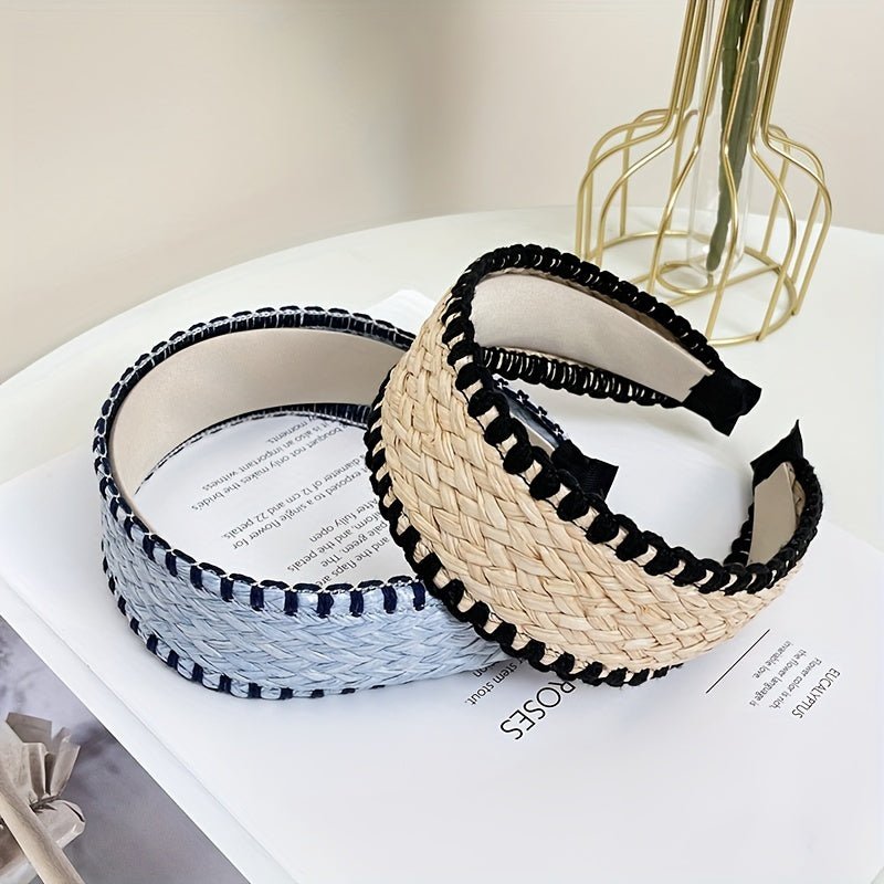 accessories - Boho Straw Knitted Headband Wide Head Hoop Ratten Headdress Elegant Hair Accessories For Women Beach Travel - Boho Eco Boutique™ - accessories - Boho Eco Boutique™ - Black -