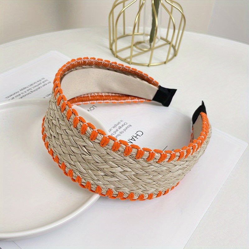 accessories - Boho Straw Knitted Headband Wide Head Hoop Ratten Headdress Elegant Hair Accessories For Women Beach Travel - Boho Eco Boutique™ - accessories - Boho Eco Boutique™ - Tangerine -