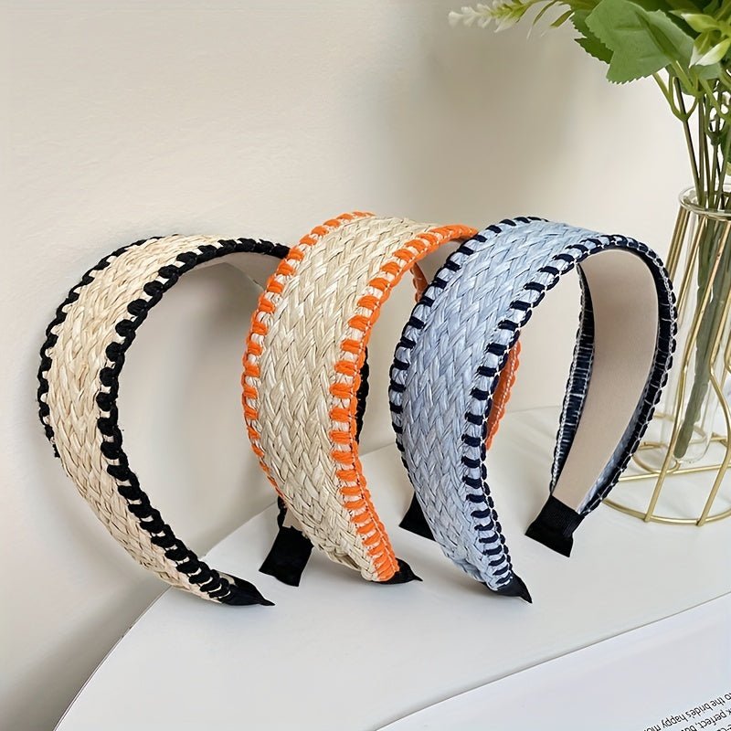accessories - Boho Straw Knitted Headband Wide Head Hoop Ratten Headdress Elegant Hair Accessories For Women Beach Travel - Boho Eco Boutique™ - accessories - Boho Eco Boutique™ - Black -