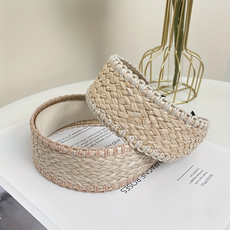accessories - Boho Straw Knitted Headband Wide Head Hoop Ratten Headdress Elegant Hair Accessories For Women Beach Travel - Boho Eco Boutique™ - accessories - Boho Eco Boutique™ - Black -