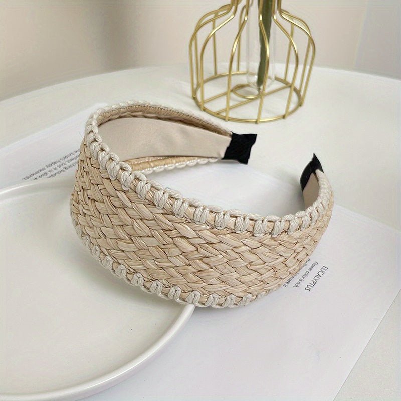 accessories - Boho Straw Knitted Headband Wide Head Hoop Ratten Headdress Elegant Hair Accessories For Women Beach Travel - Boho Eco Boutique™ - accessories - Boho Eco Boutique™ - Beige Color -