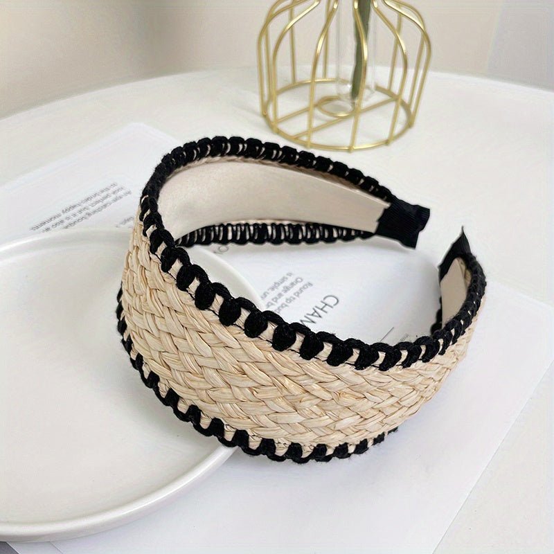 accessories - Boho Straw Knitted Headband Wide Head Hoop Ratten Headdress Elegant Hair Accessories For Women Beach Travel - Boho Eco Boutique™ - accessories - Boho Eco Boutique™ - Black -