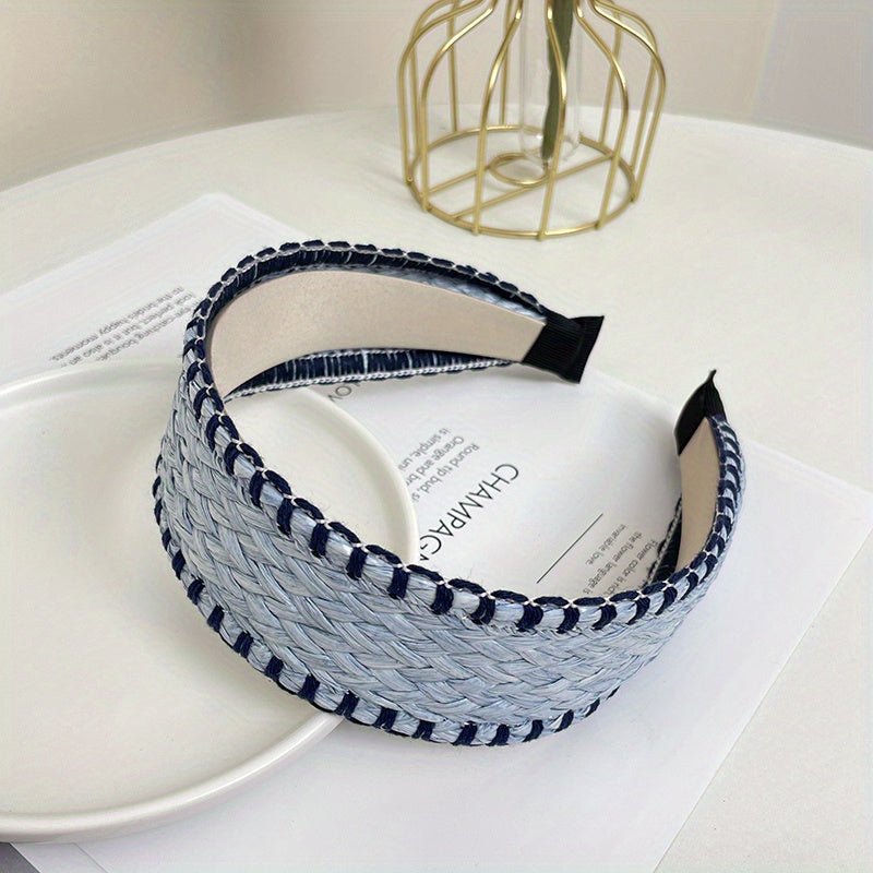 accessories - Boho Straw Knitted Headband Wide Head Hoop Ratten Headdress Elegant Hair Accessories For Women Beach Travel - Boho Eco Boutique™ - accessories - Boho Eco Boutique™ - Blue A -
