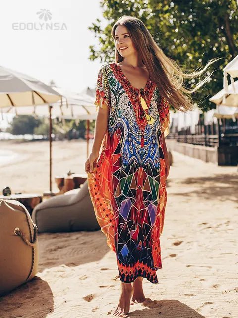 dress - Boho Vacation Cover - up Dress - Boho Eco Boutique™ - dress - Boho Eco Boutique™ - Blue - One Size -