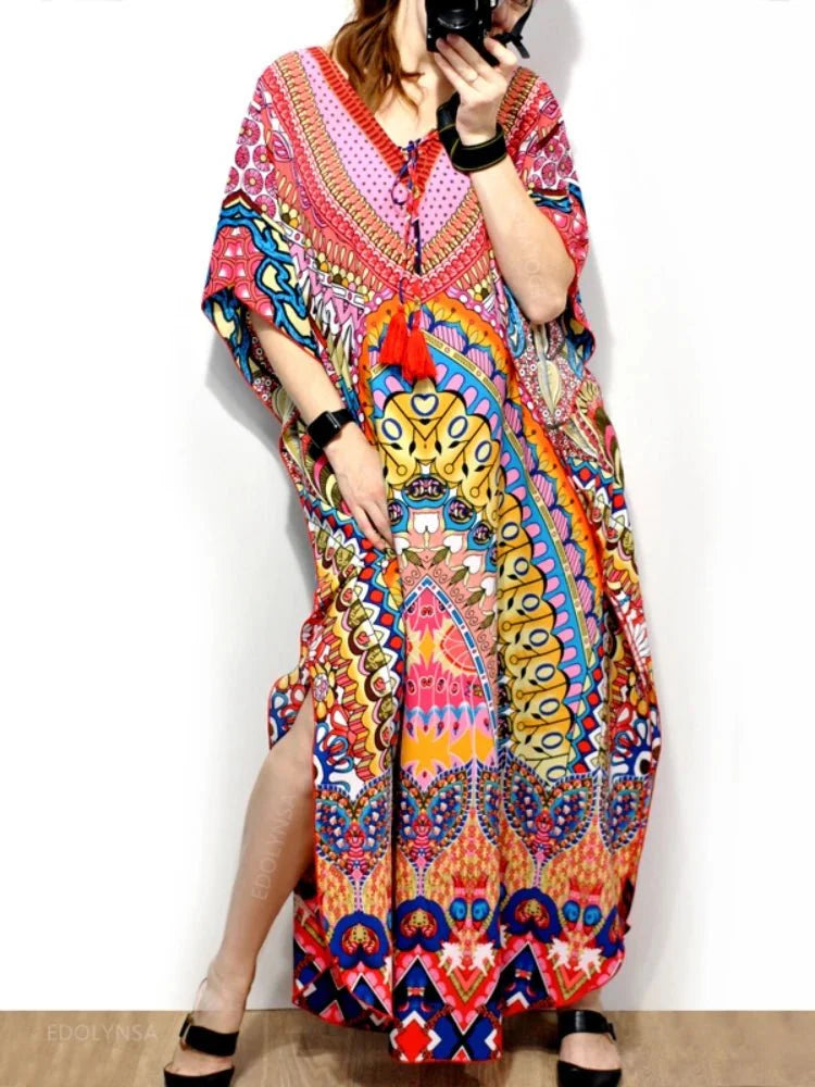 dress - Boho Vacation Cover - up Dress - Boho Eco Boutique™ - dress - Boho Eco Boutique™ - Blue - One Size -