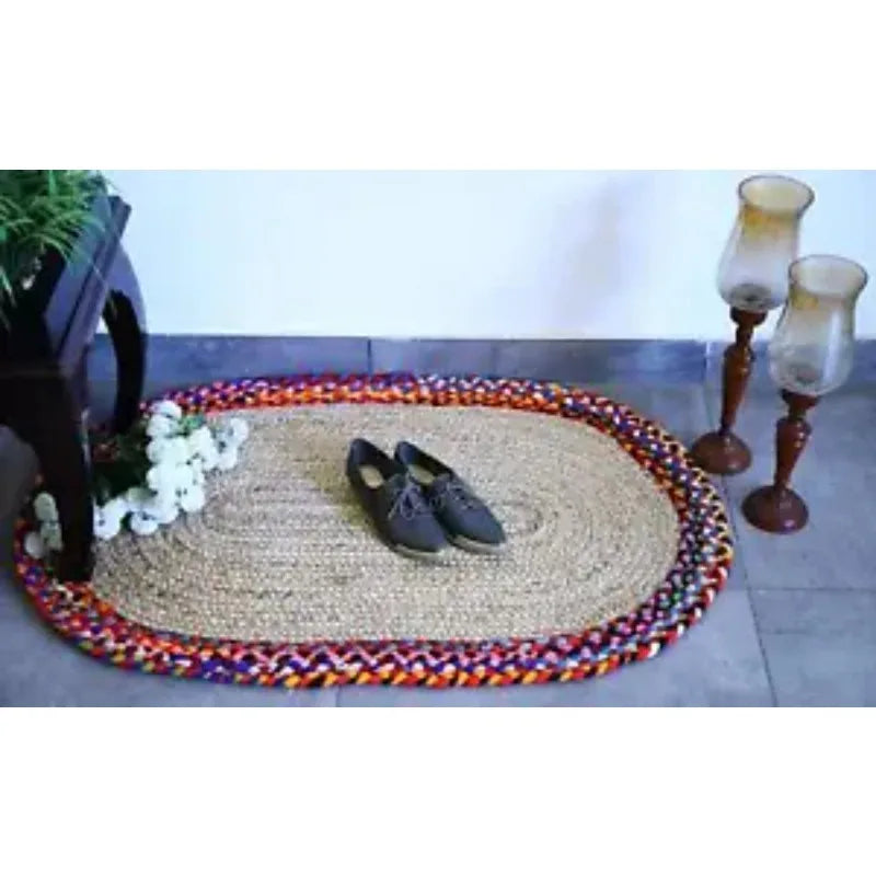 Braided Handmade Indian Jute Cotton Floor Reversible Home Decorative Woven Rug - 6x9 ft - Interior Rug